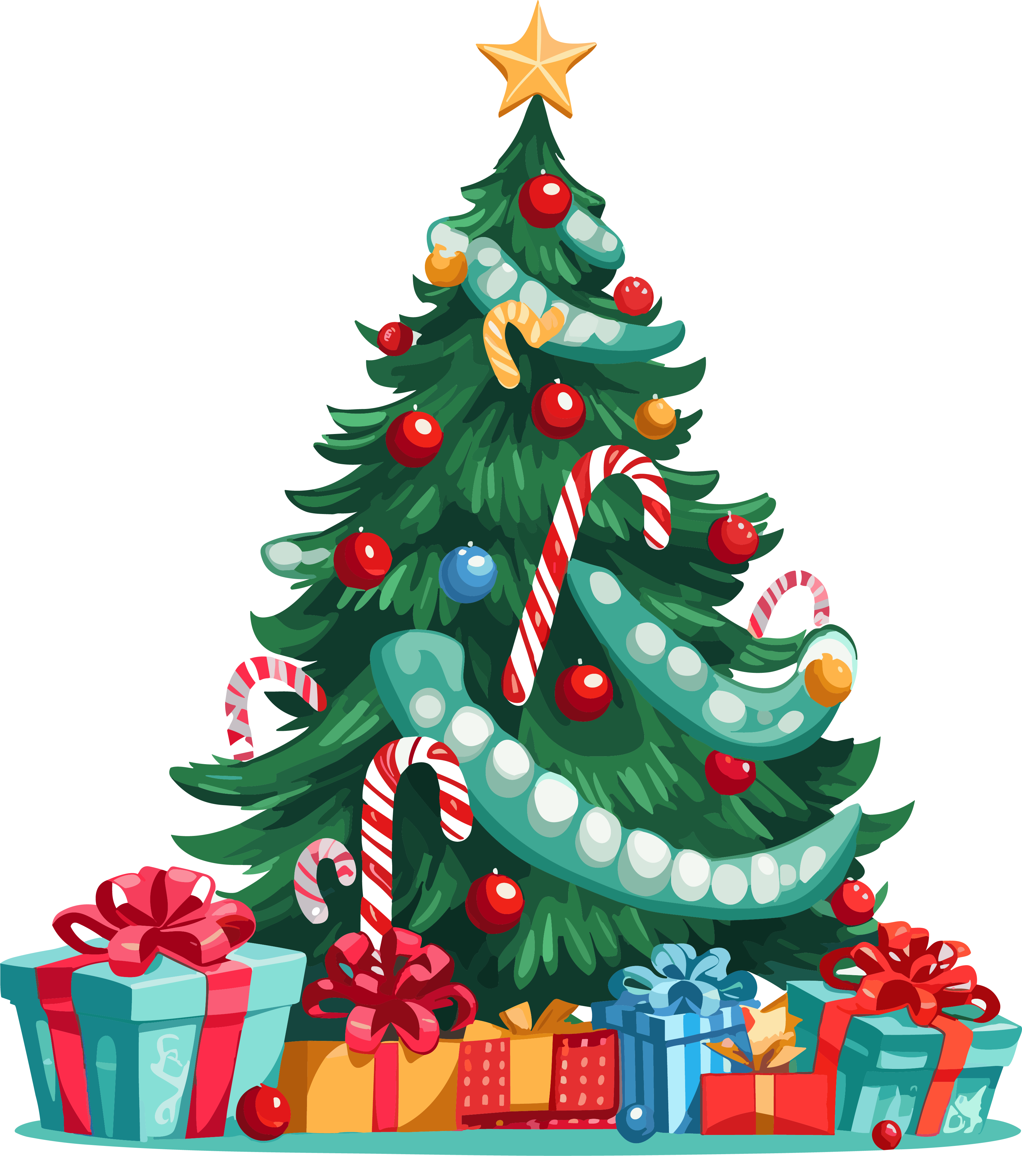 Cartoon Christmas Tree Gift Candy Design Material