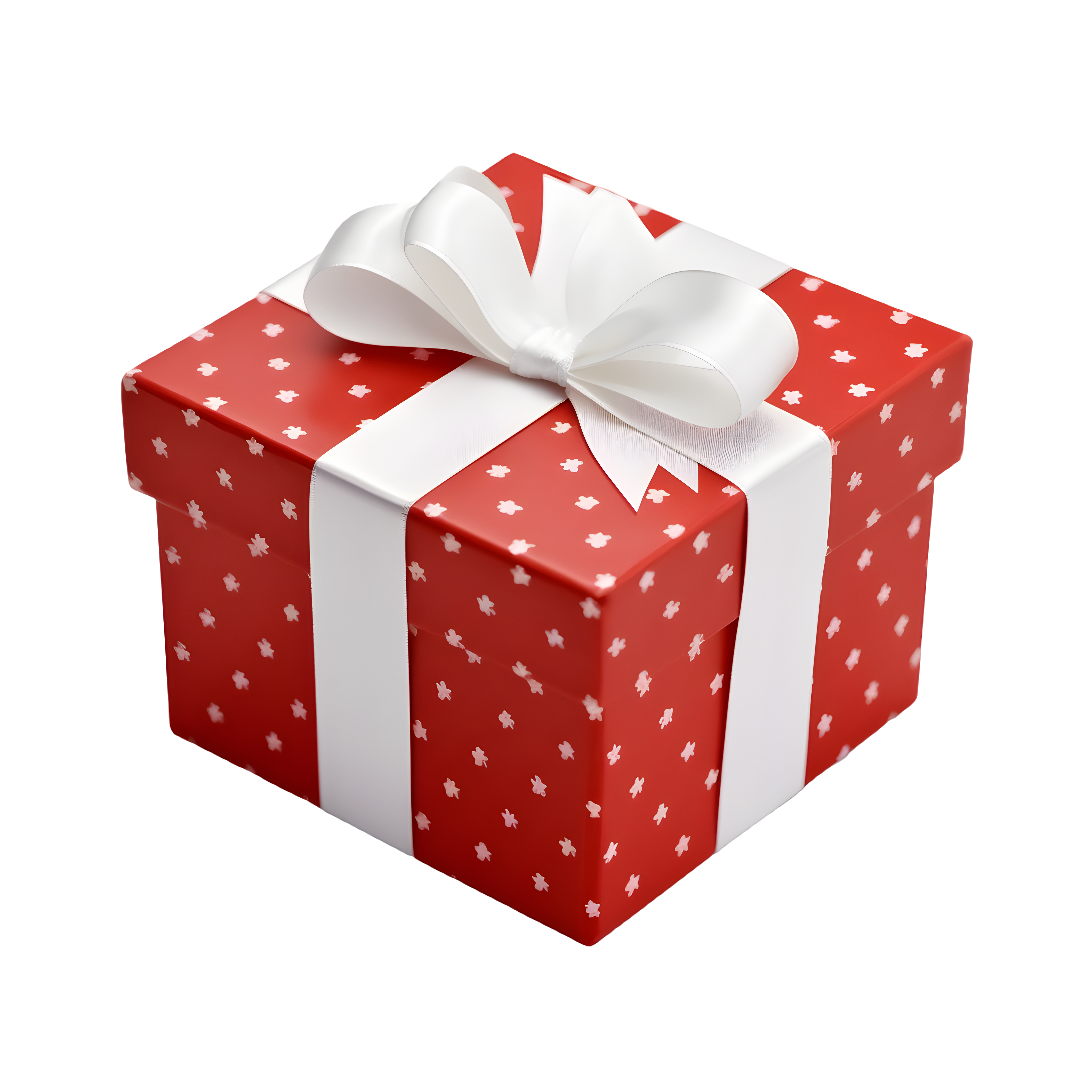 Christmas gift box with white ribbon and red wrapping paper illustration