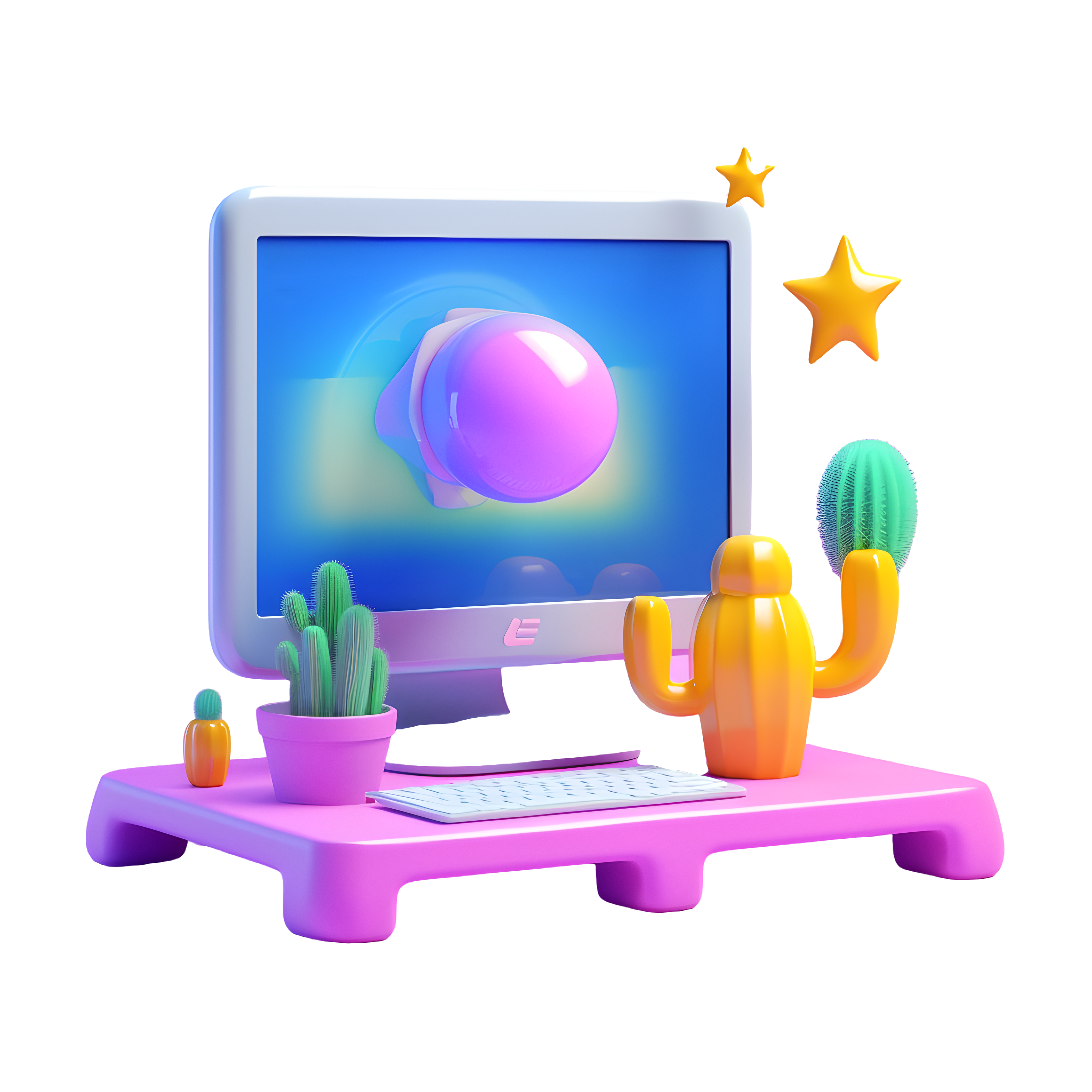 Computer materials with colorful buttons and cactus patterns