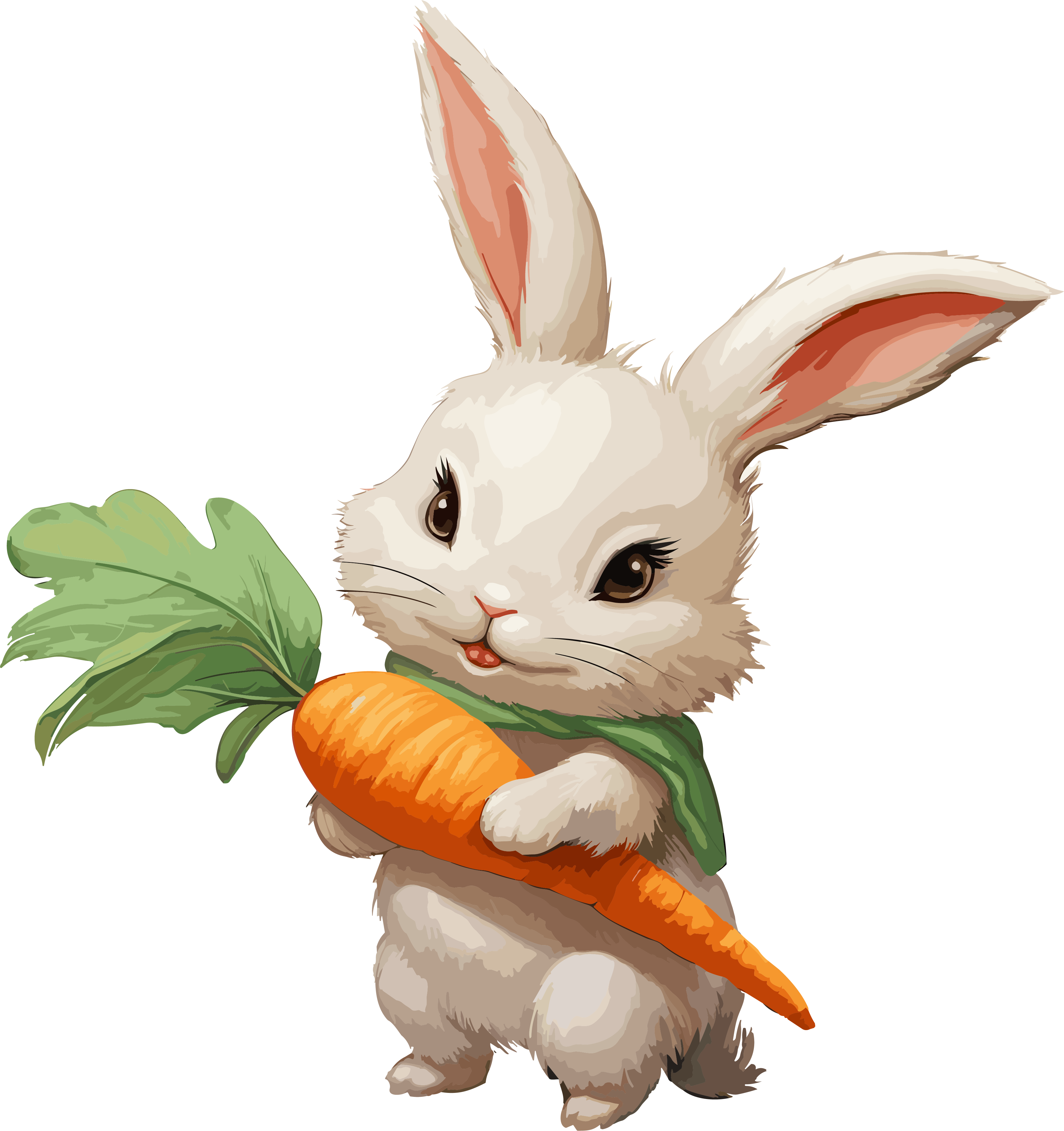 Cute white rabbit carrying an orange carrot PNG graphic material