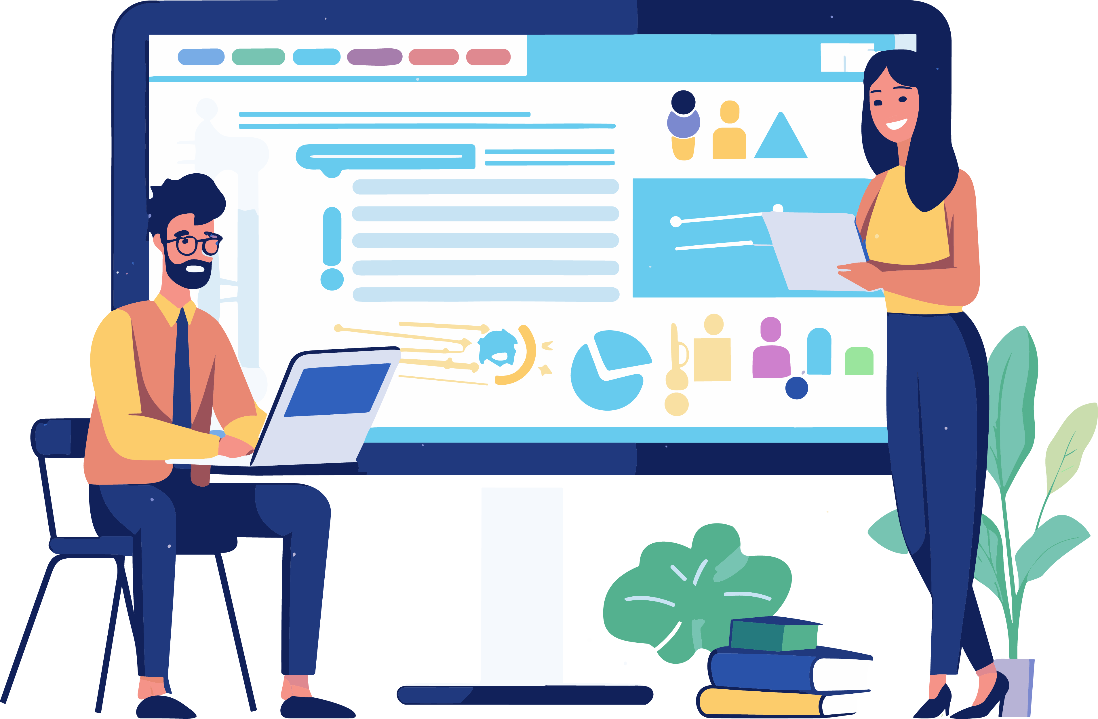 Colorful cartoon style academic website design elements PNG graphic materials
