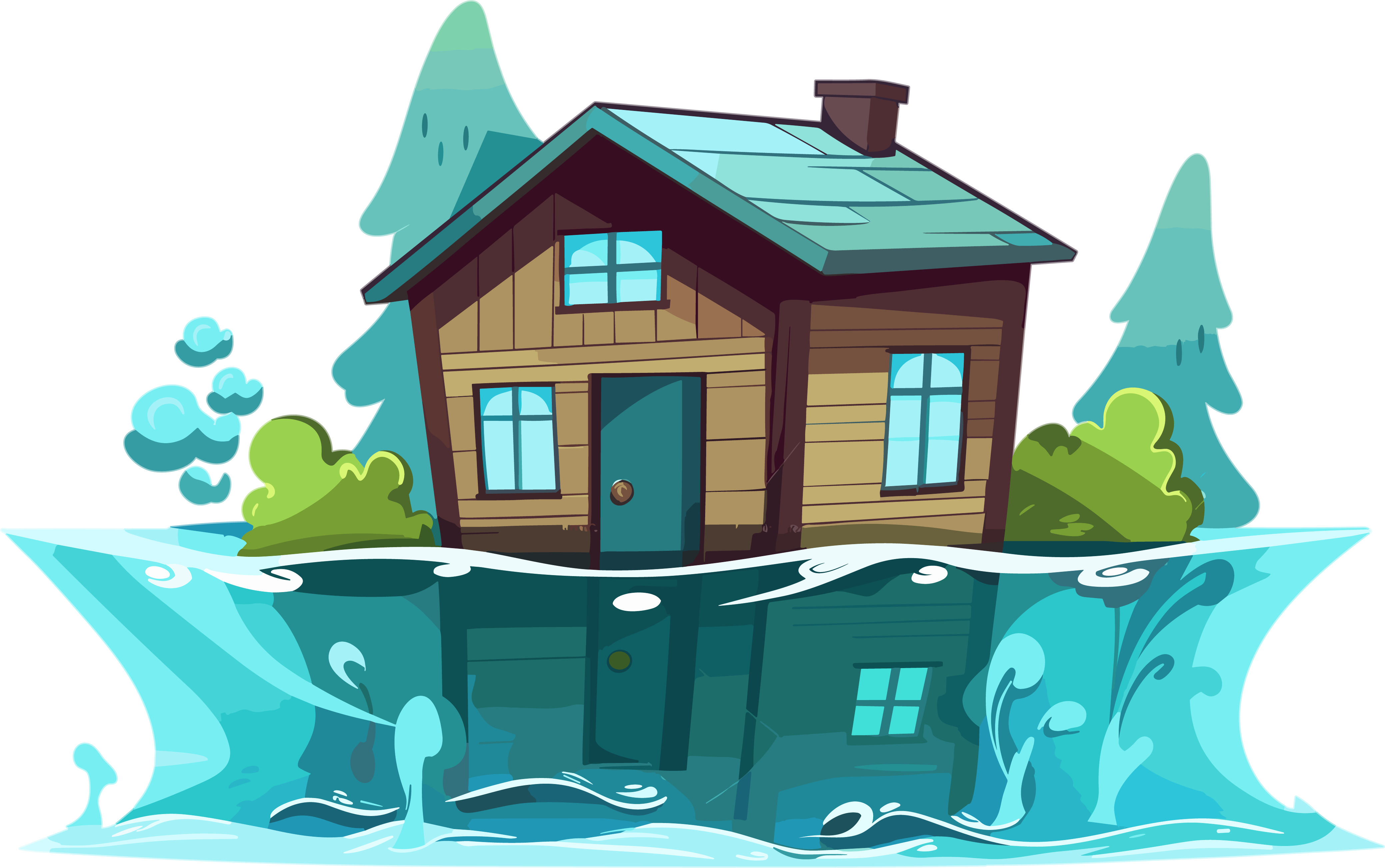 Vector illustration material of houses floating on water