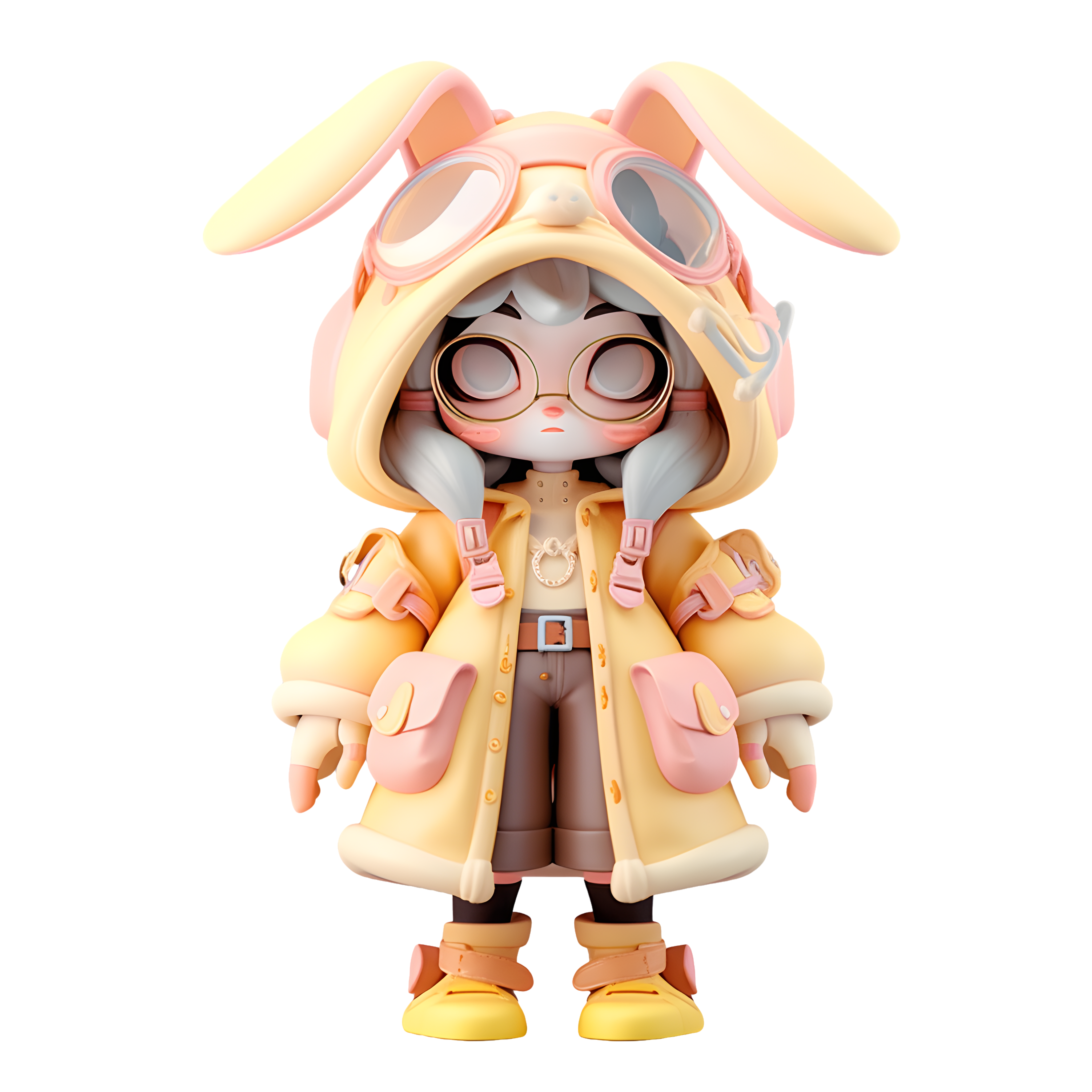 Yellow Cute Rabbit Ear Hat Girl PNG Material
