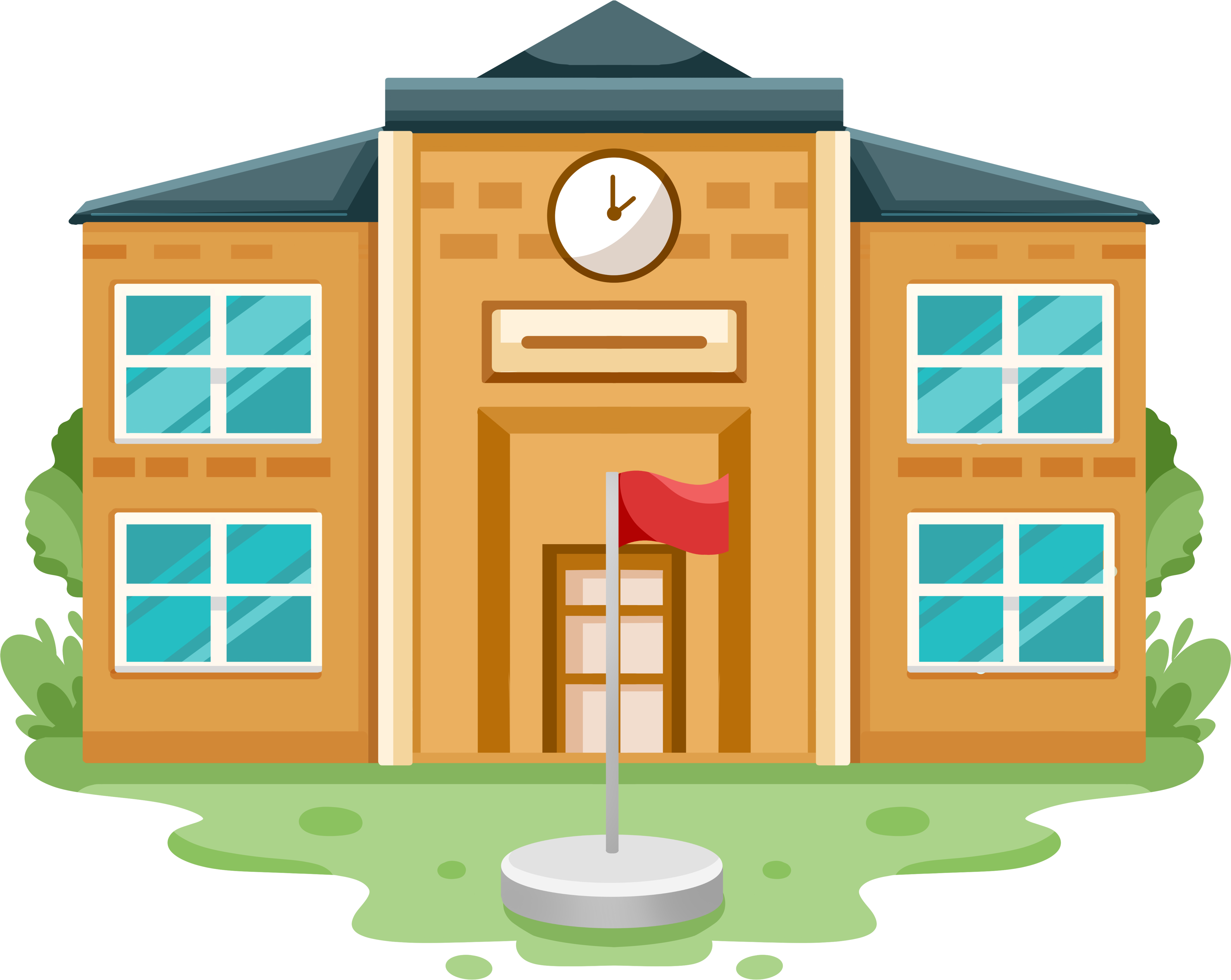 Hand-drawn anime style school transparent background illustration
