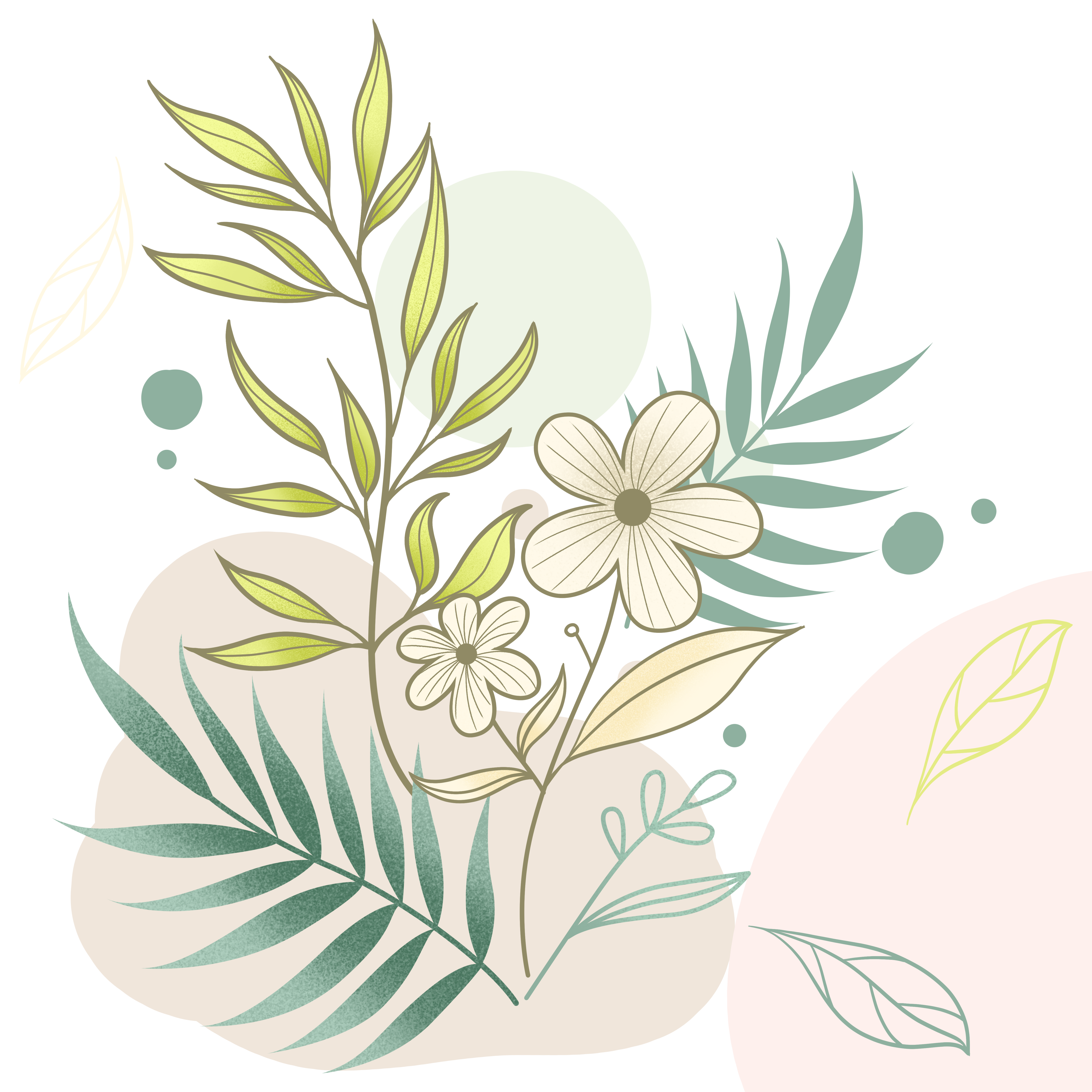 Fresh light green and pale yellow leaves illustration on a transparent background
