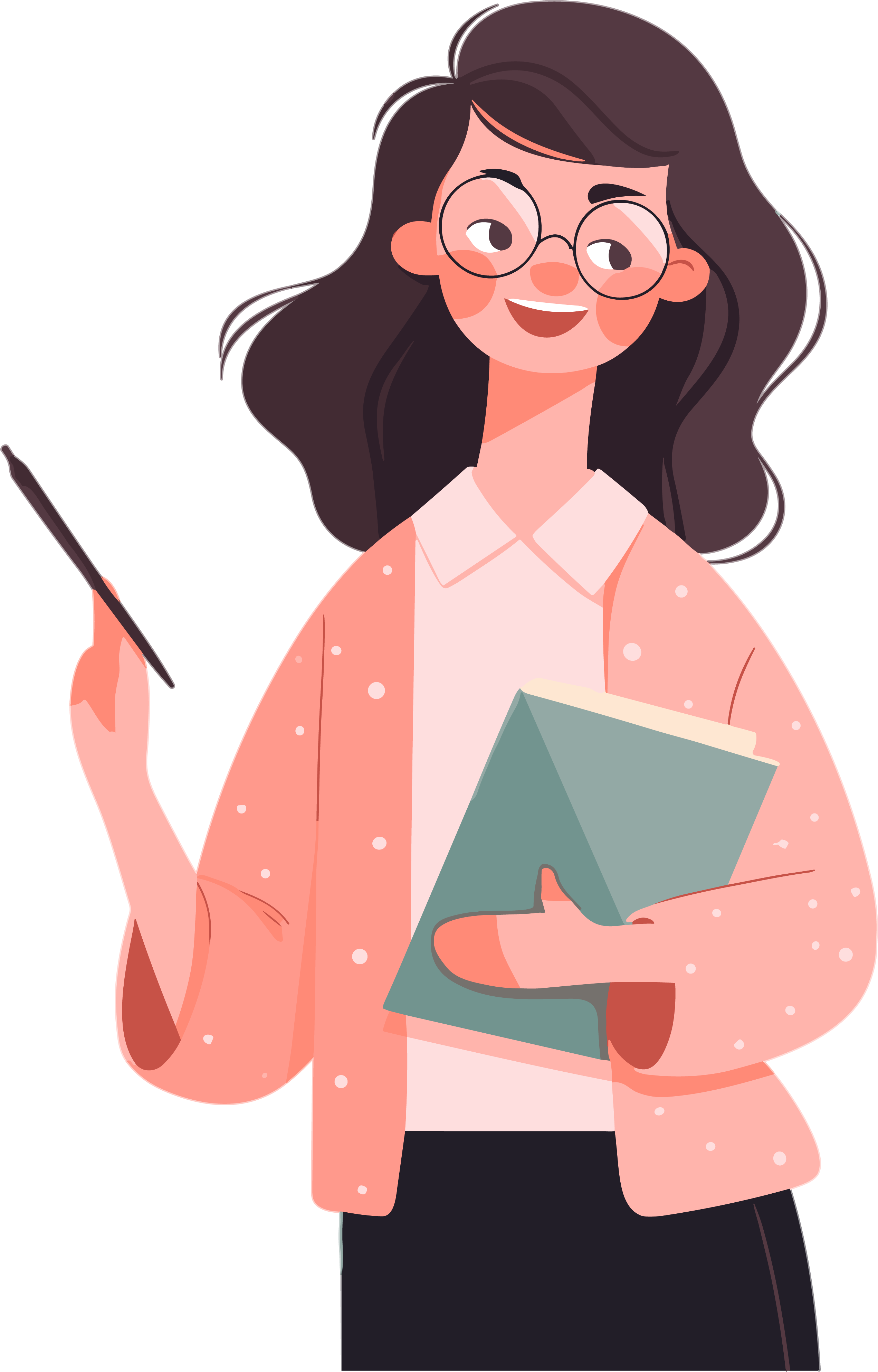 Illustration design materials of a gentle female teacher in a white background style