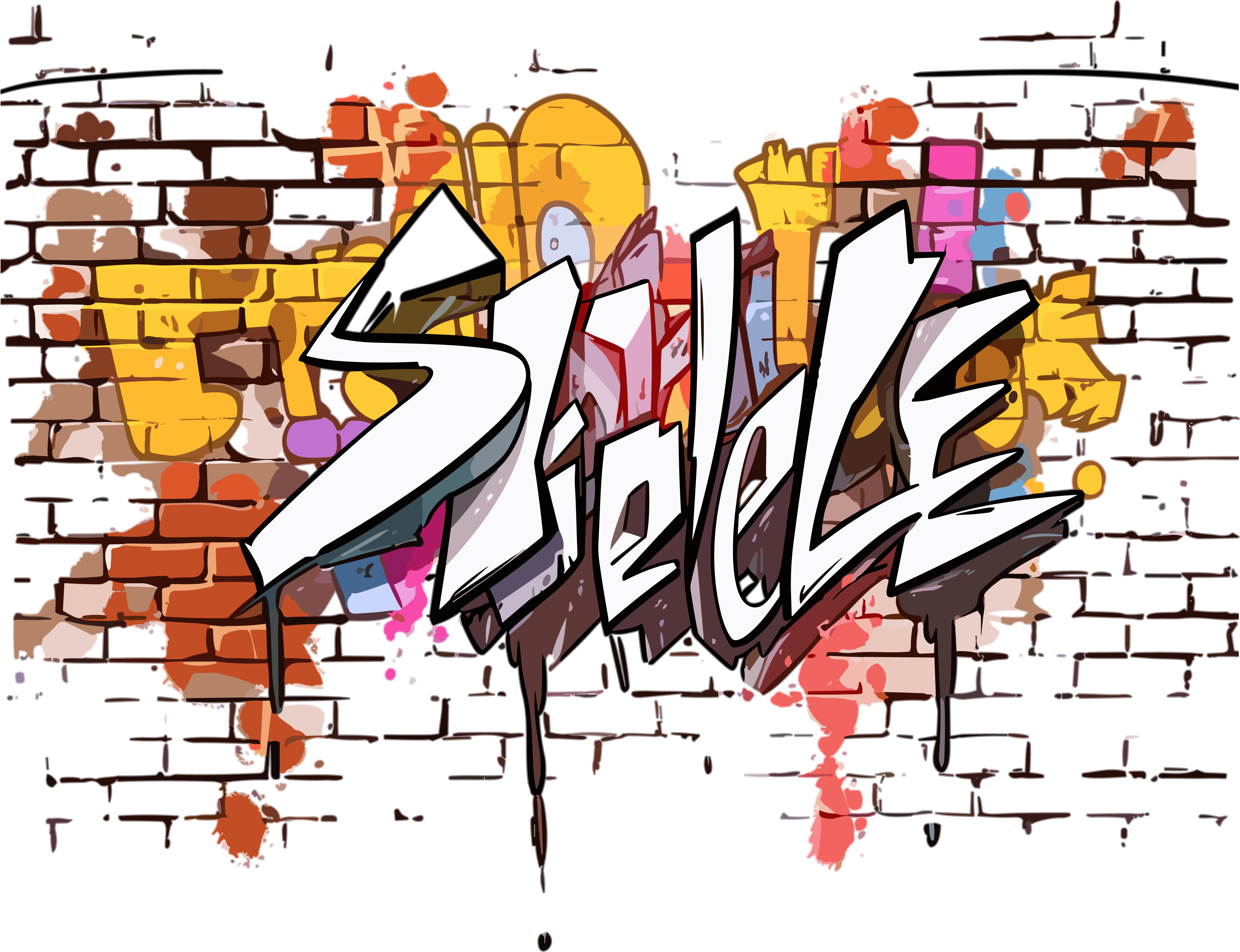 Street life illustration design elements on brick walls