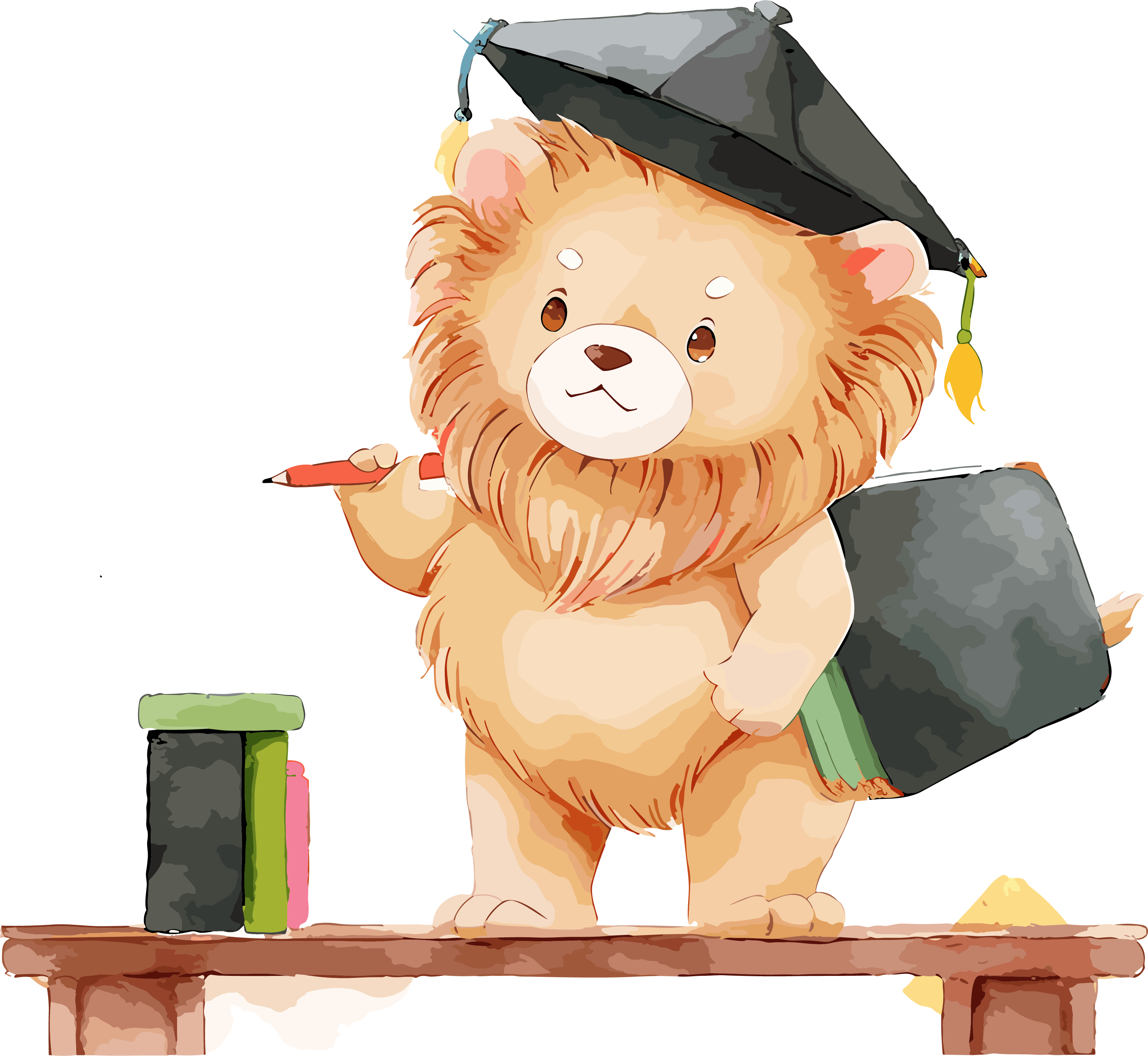 Cute illustration design material of a lion with a graduation cap