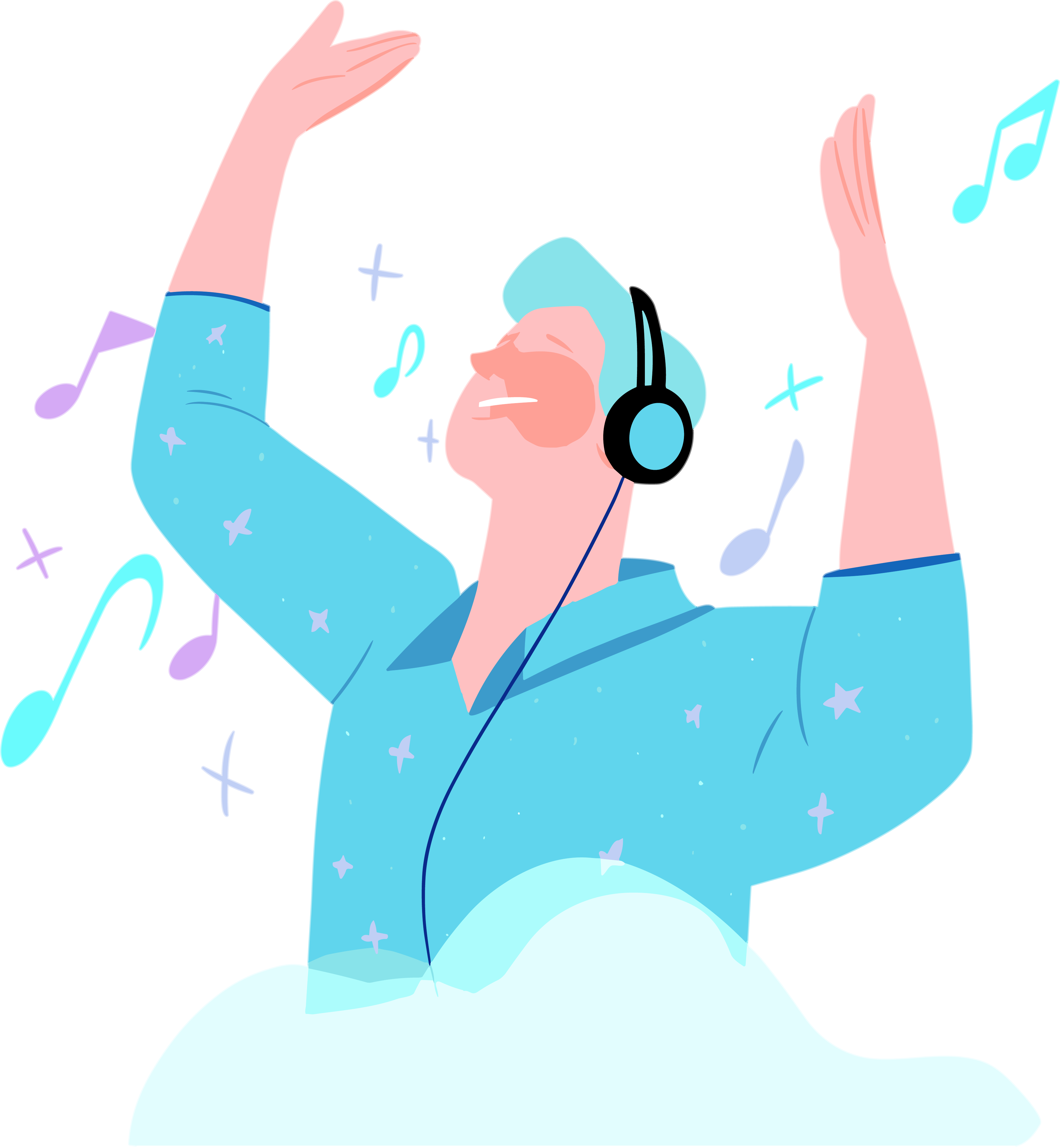 Fresh style male singing illustration material