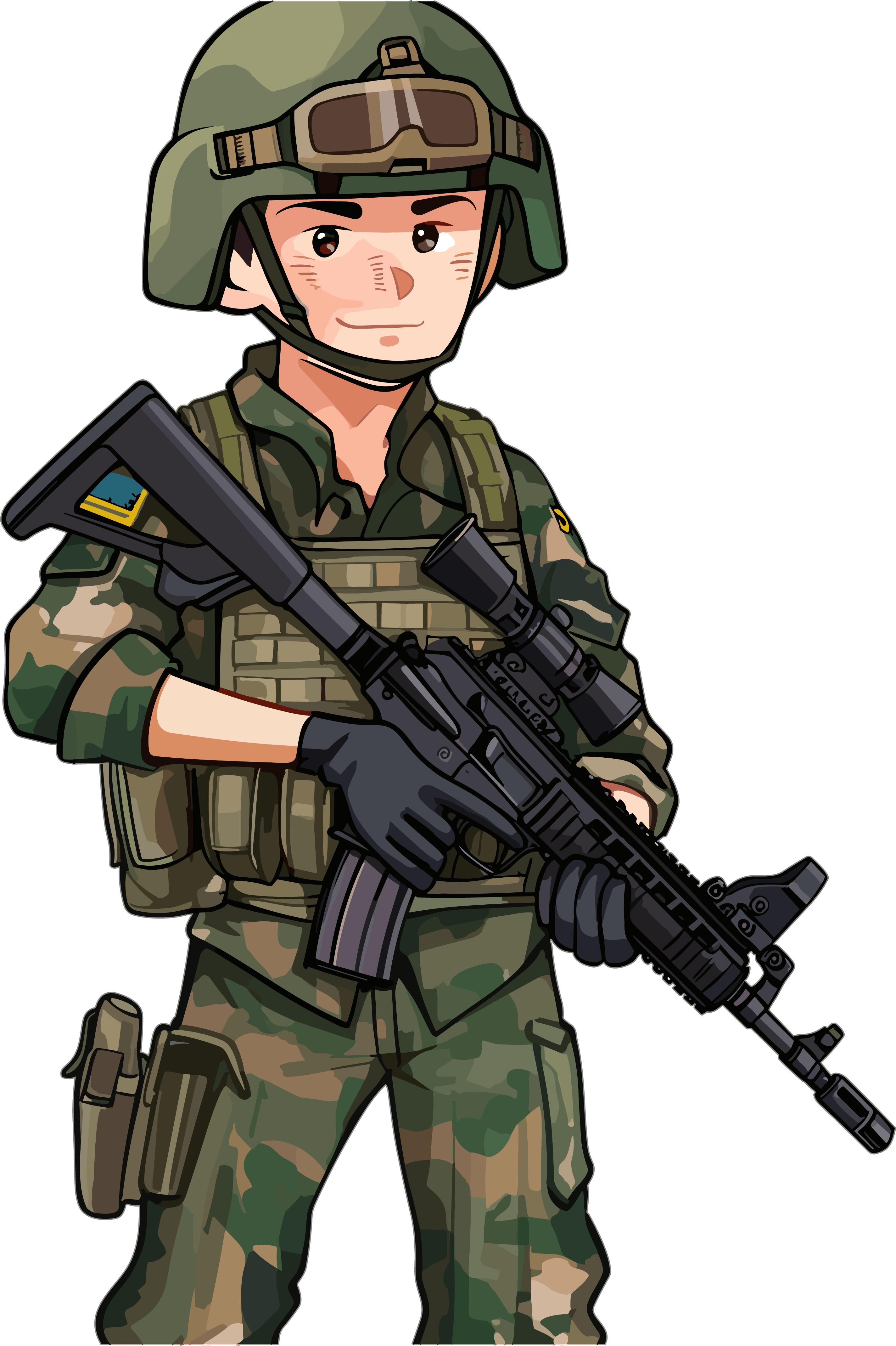 Cartoon PNG material of military soldiers in Chinese art style