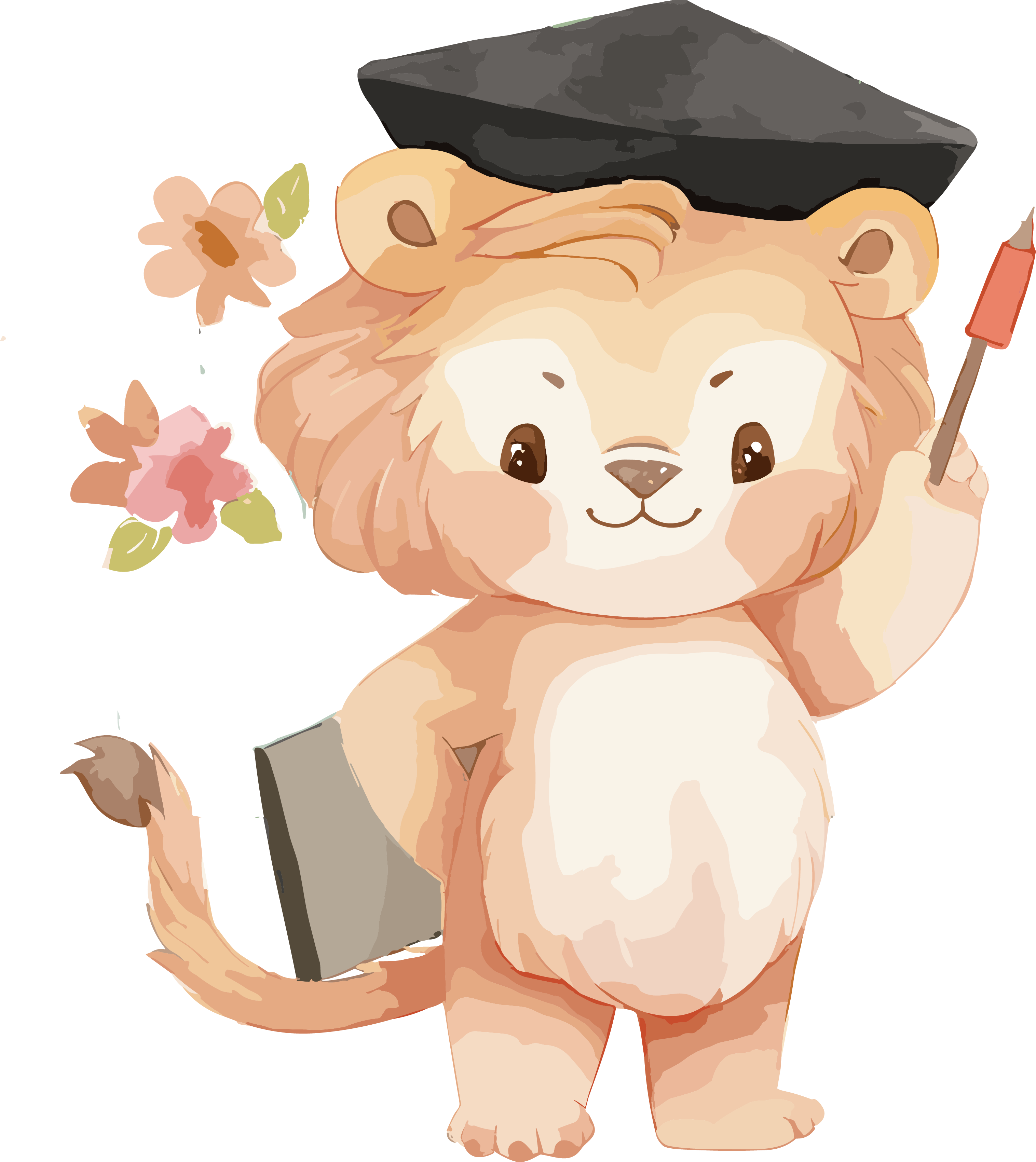Illustration of a lion wearing a graduation cap and gown