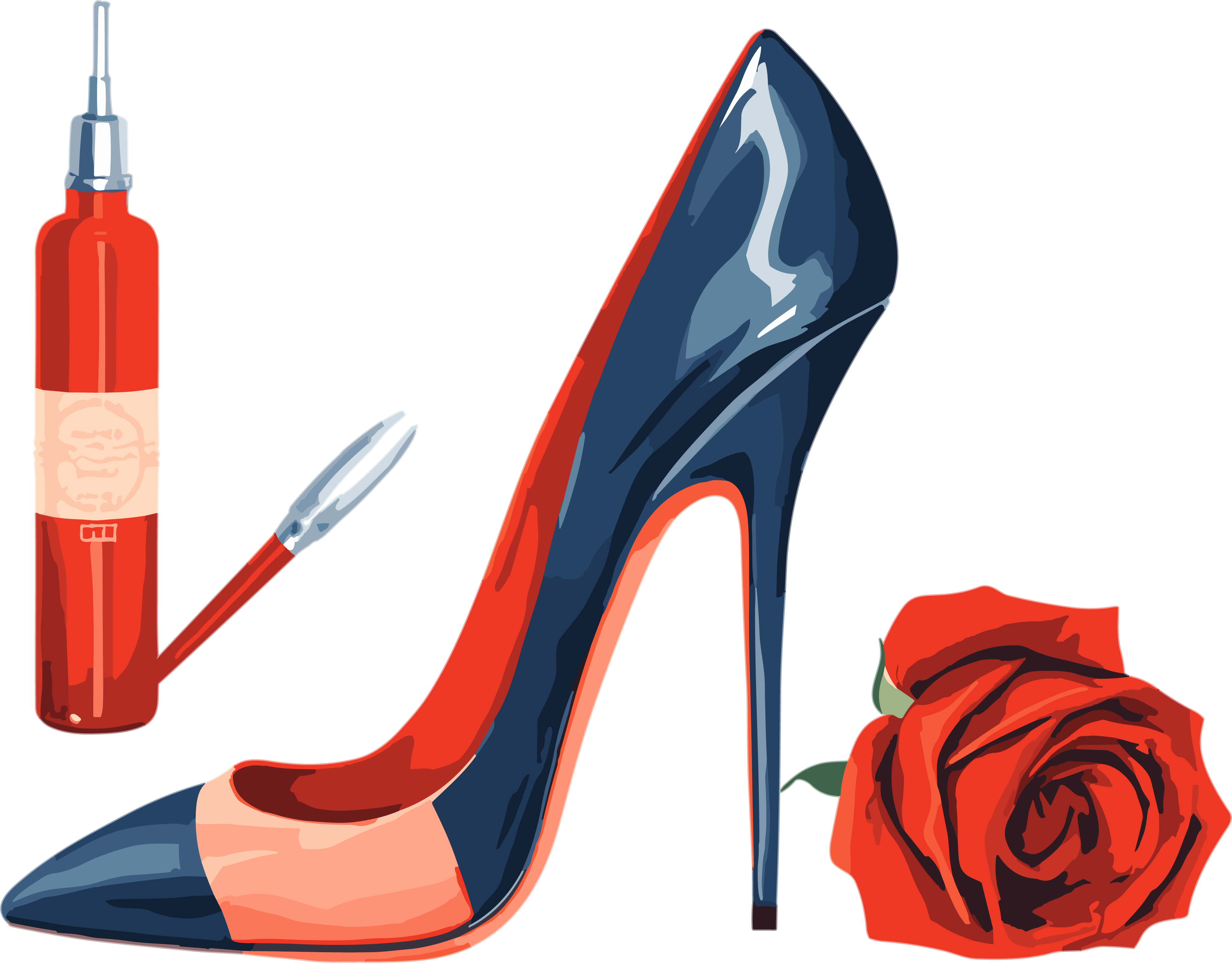Romantic illustration material in dark orange and light indigo color
