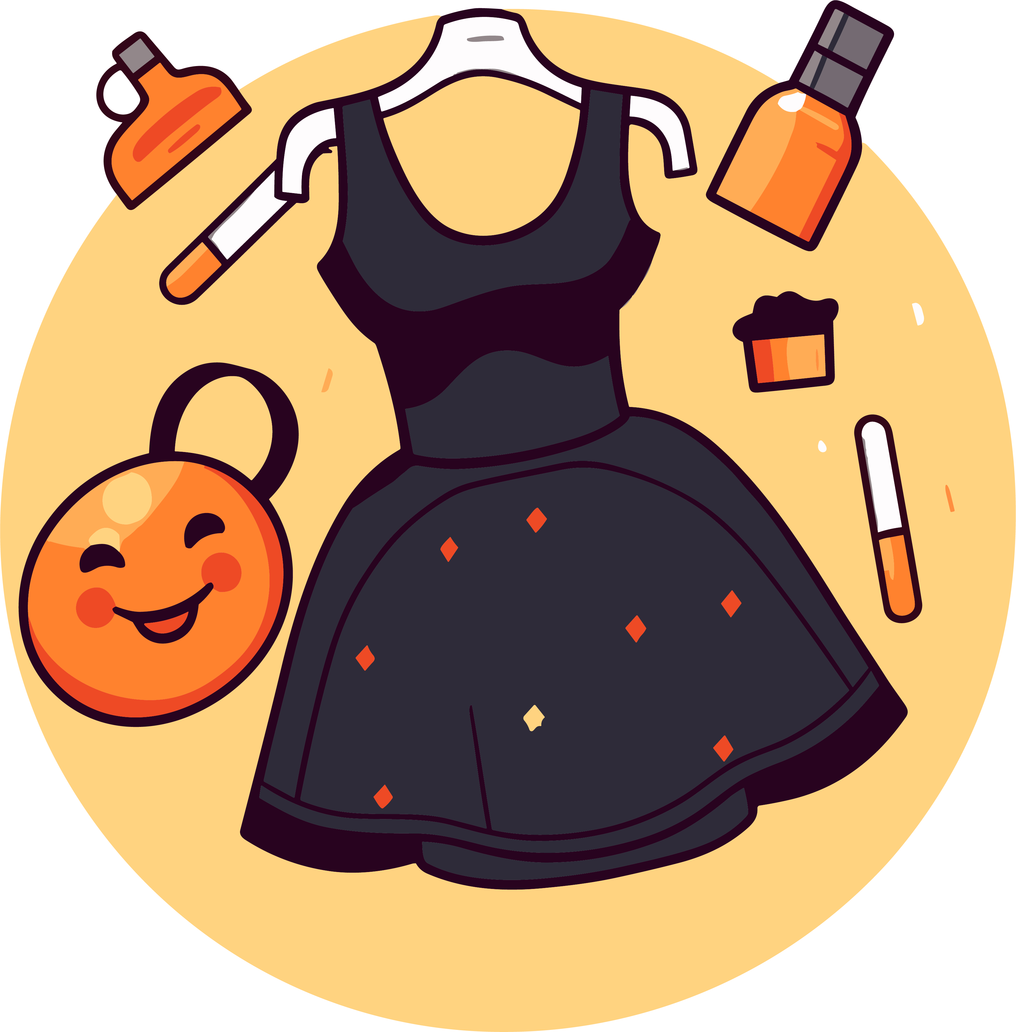 Gorgeous and cute orange-yellow amber style dress and handbag illustration