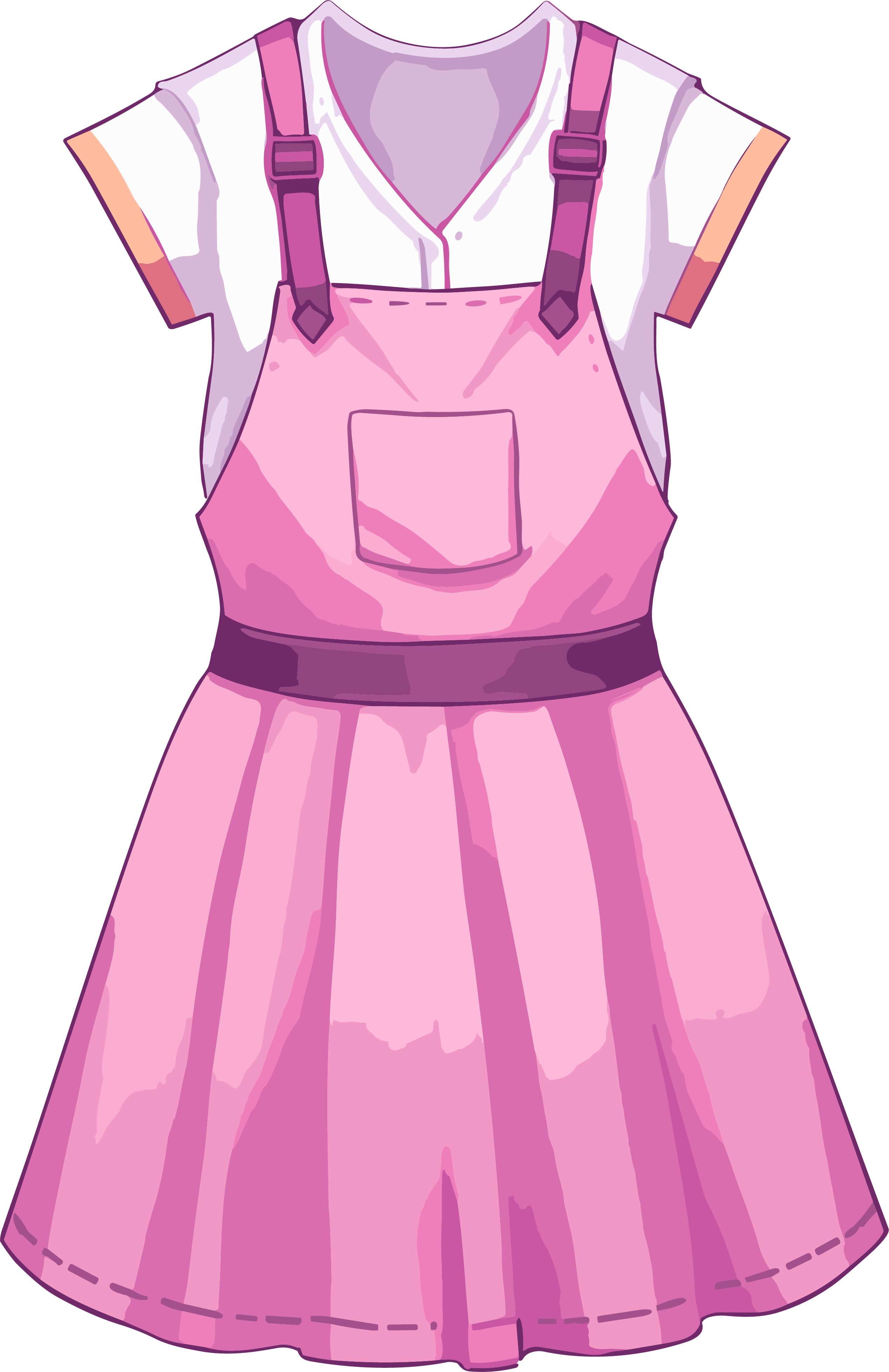 Pink dress with pencil pattern, dynamic GIF style, flat shadows, purple, custom commission