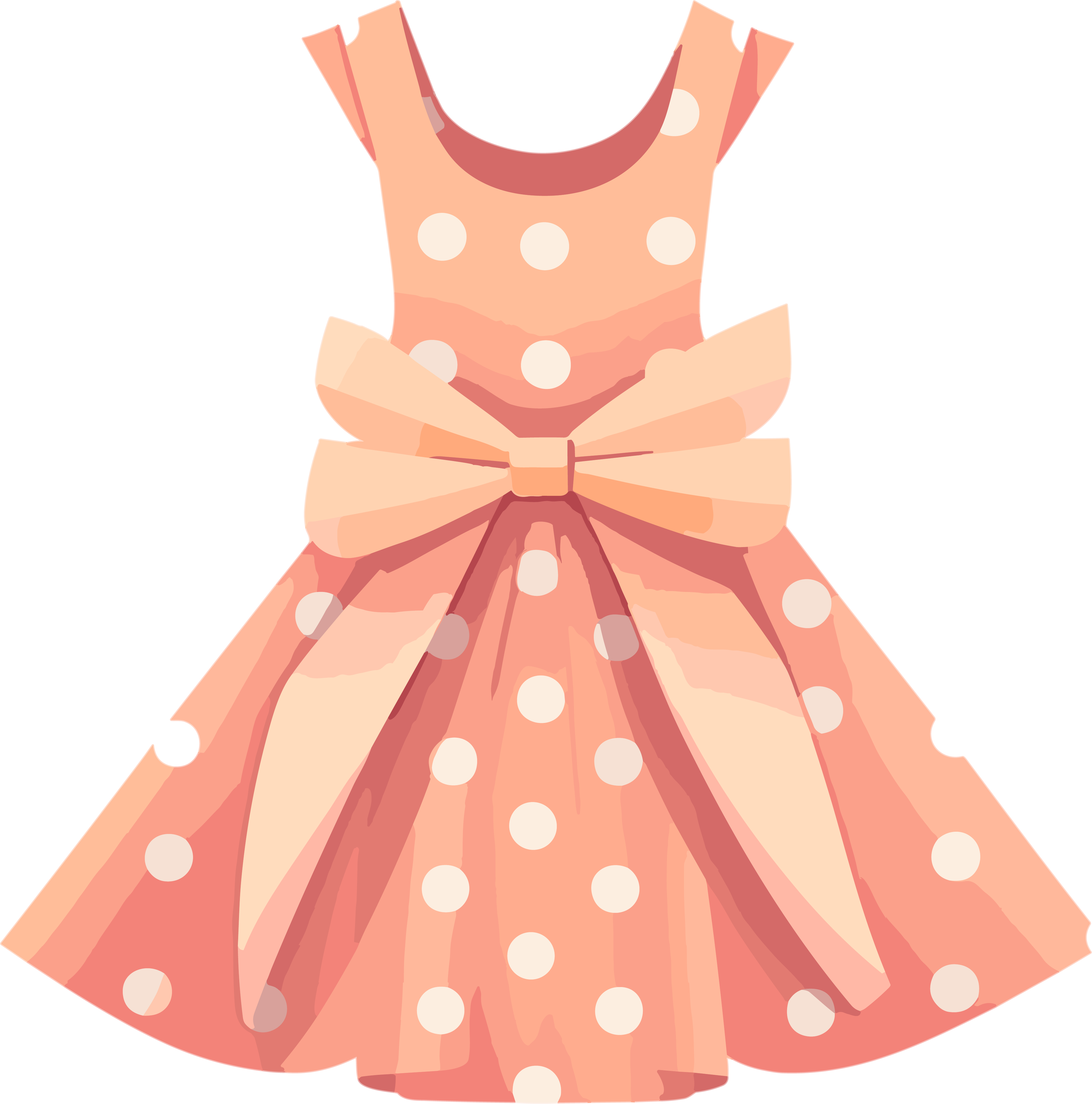 Free download of a fashionable dress with pink and orange polka dot patterns and bow design for commercial use