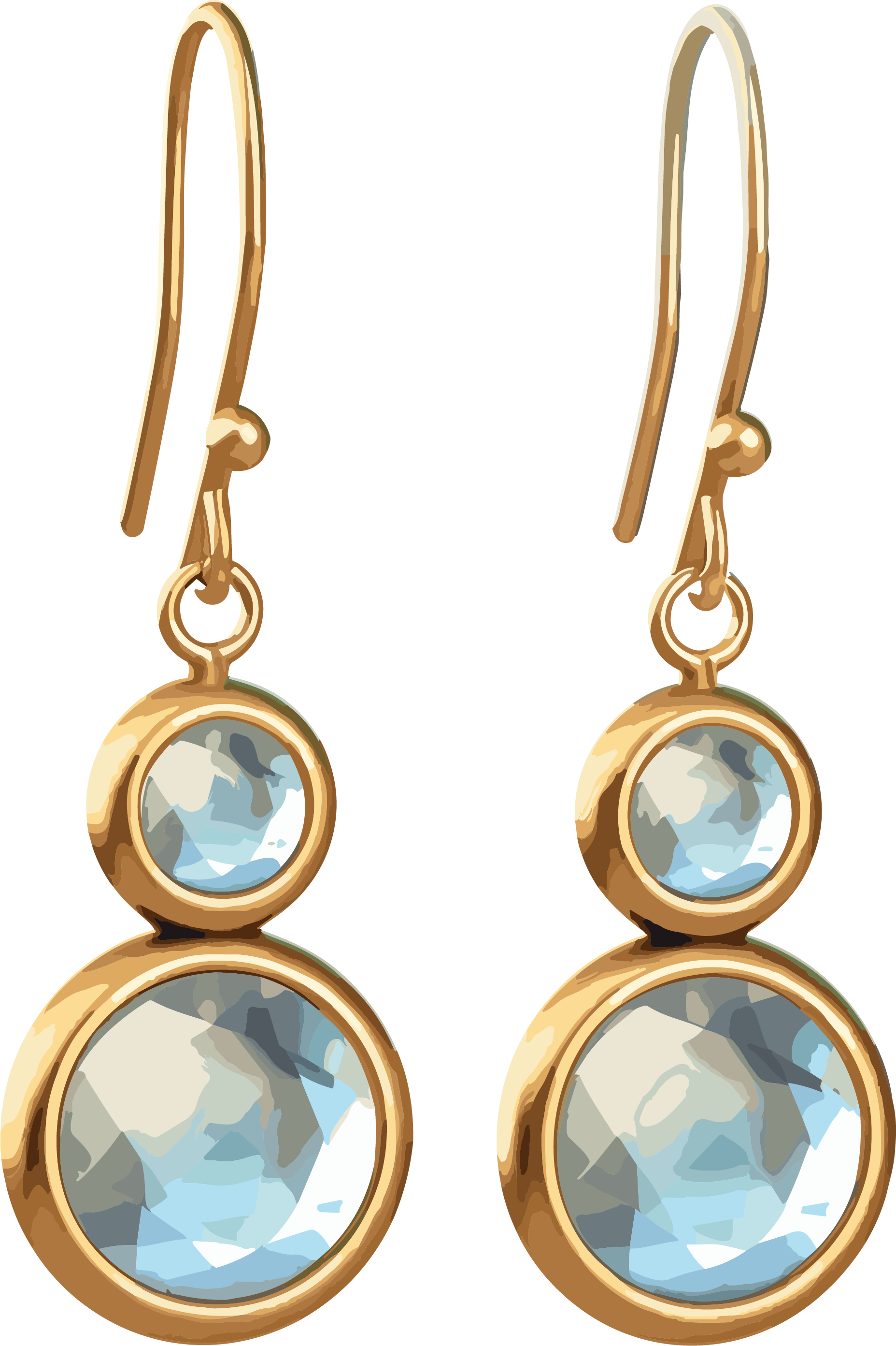 Realistic light and shadow depiction of blue stone gold earrings material