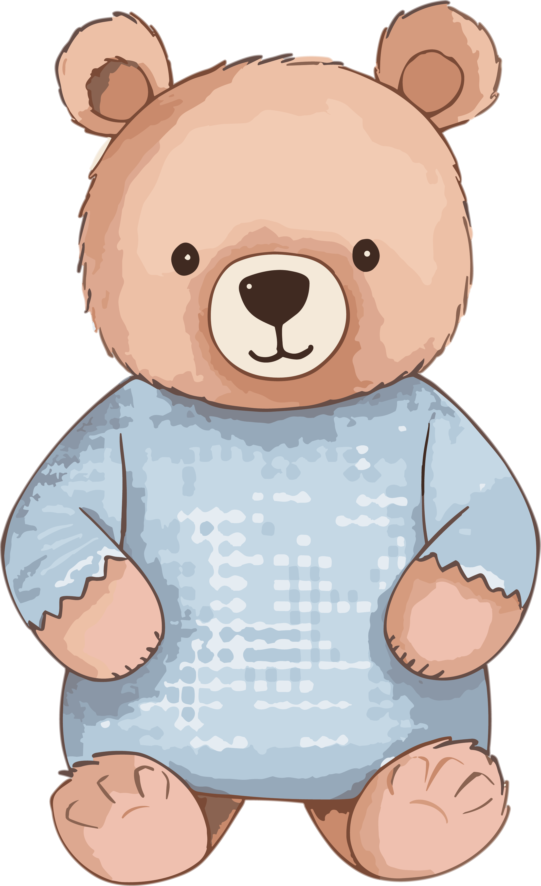 A blue-clothed teddy bear plush toy for commercial use PNG graphic design