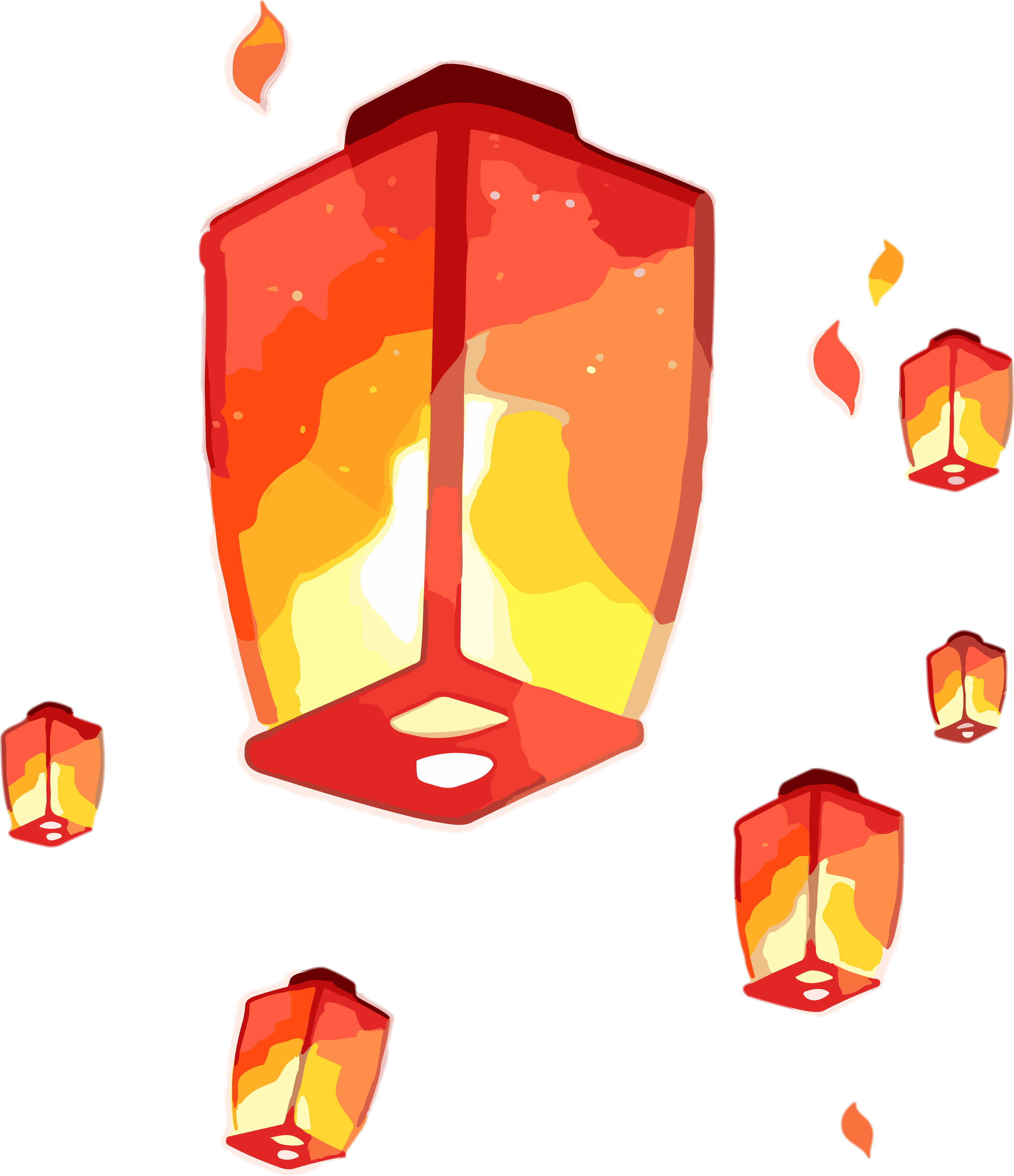 Hand-painted illustration design material of orange sky lanterns