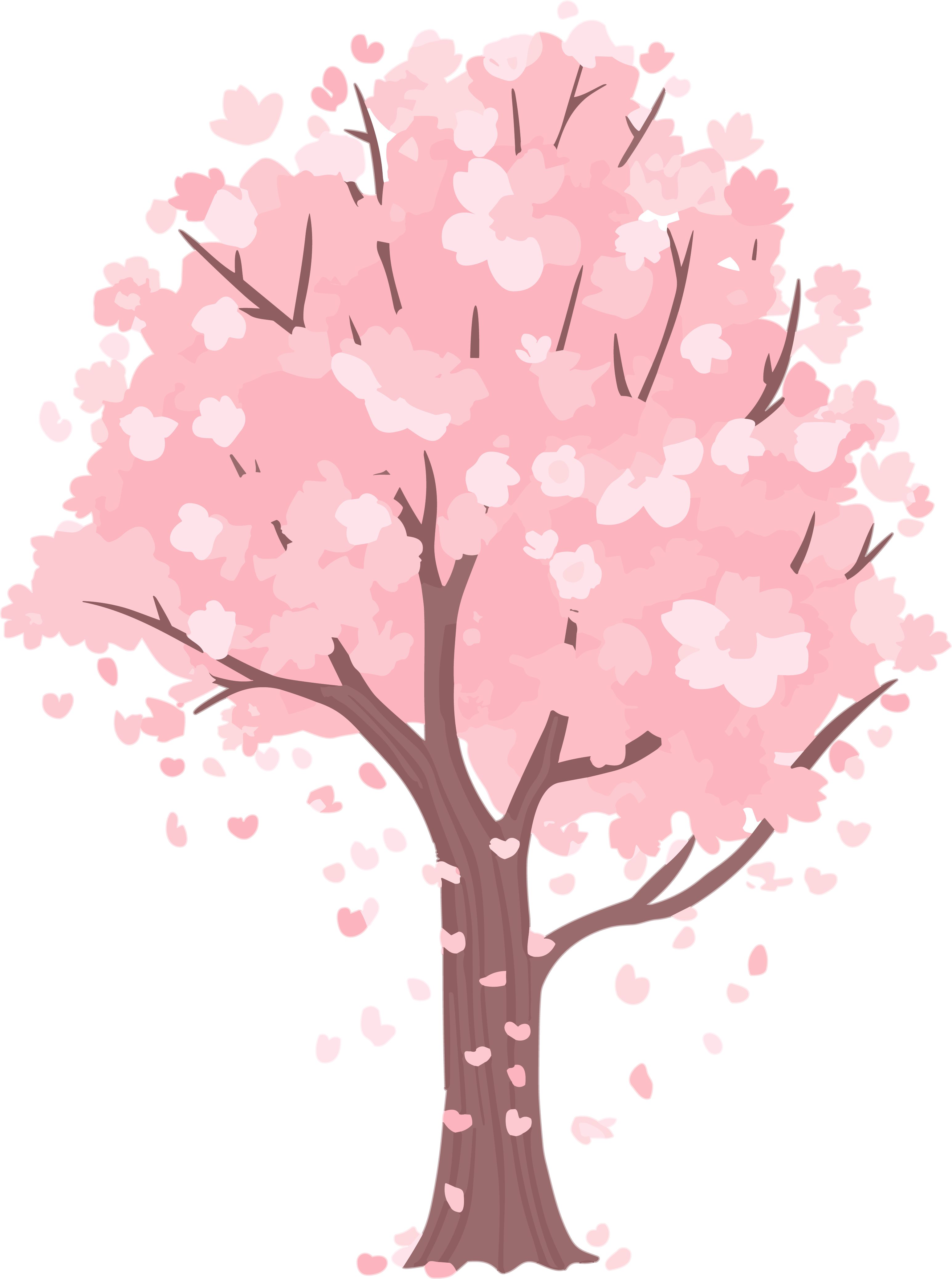 Hand-drawn cherry blossom tree pattern PNG element