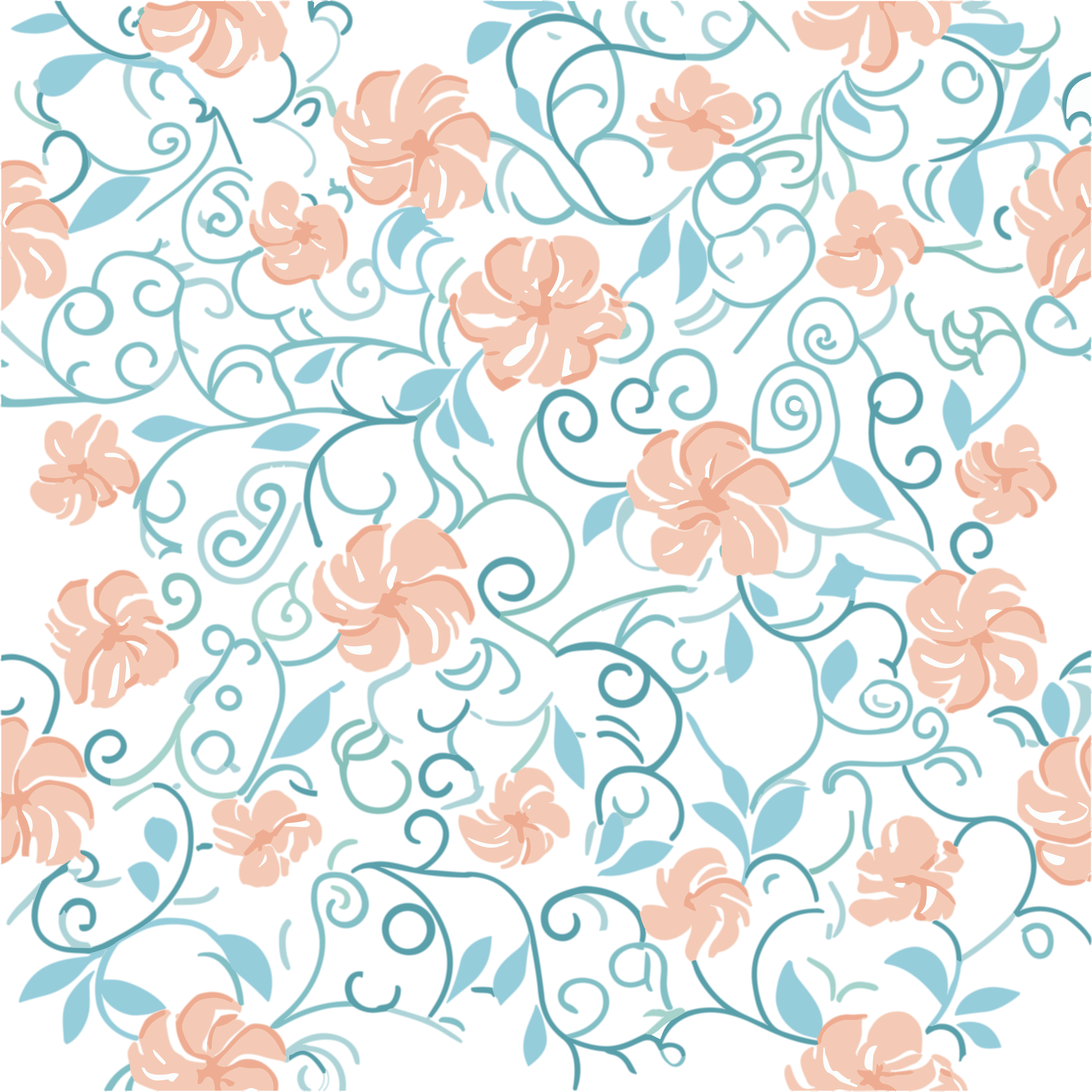 Orange flower blue-green leaf hand-drawn pattern material