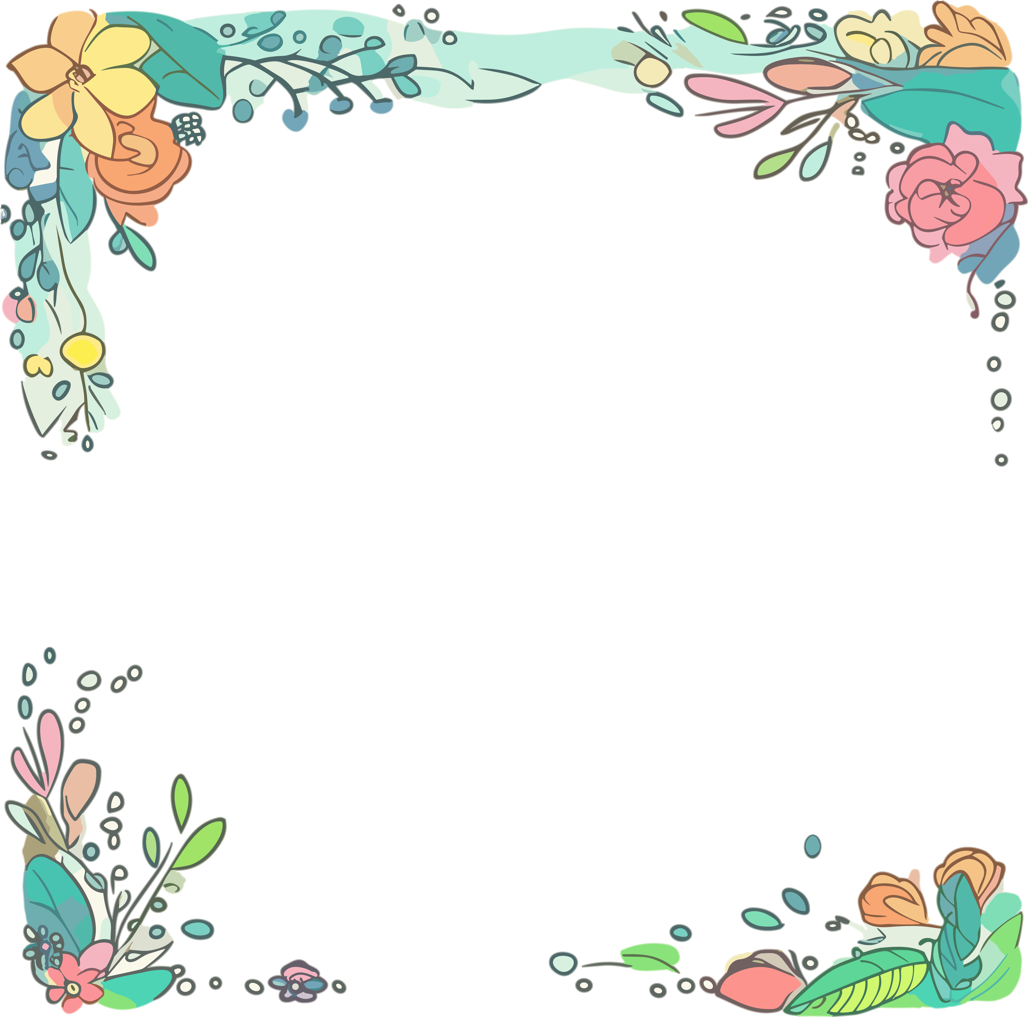 Fresh green leaf border hand-drawn illustration in flat style