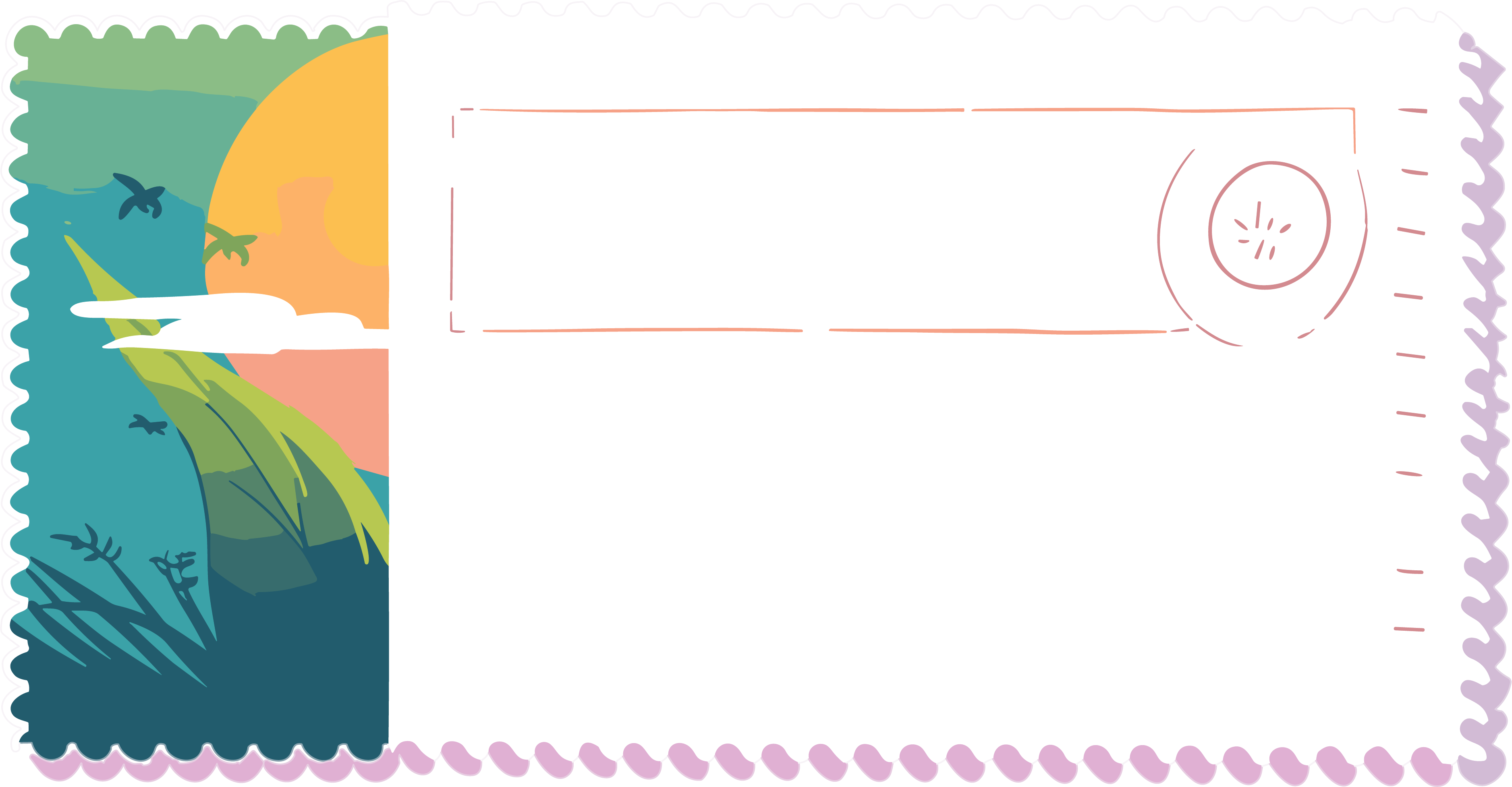 Transparent background hand-painted landscape postcard illustration