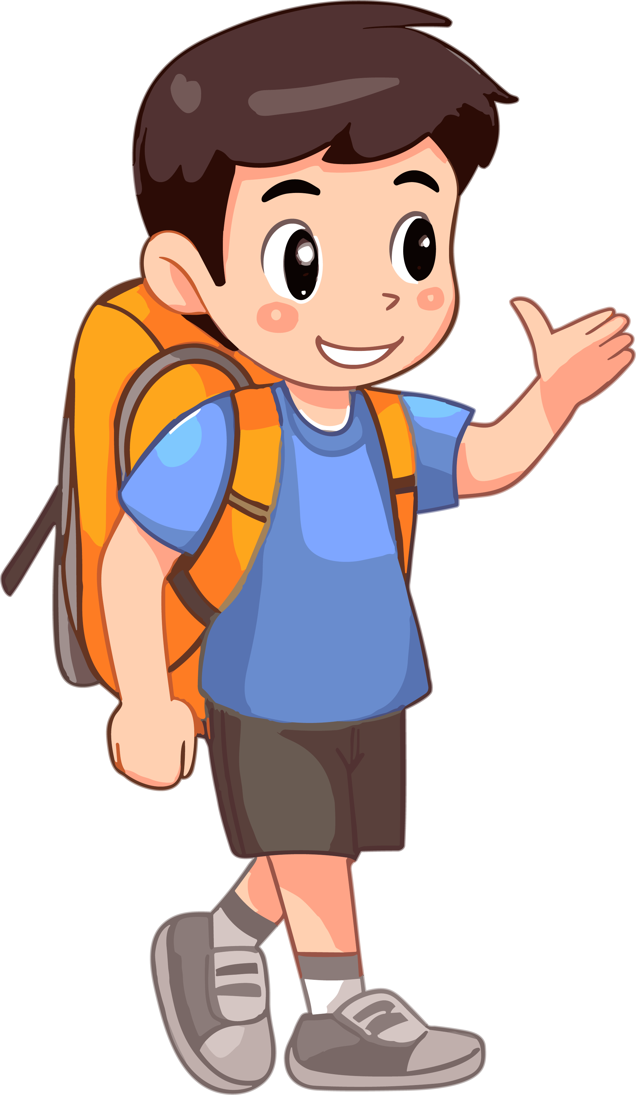 Illustration material of a male student with an orange backpack