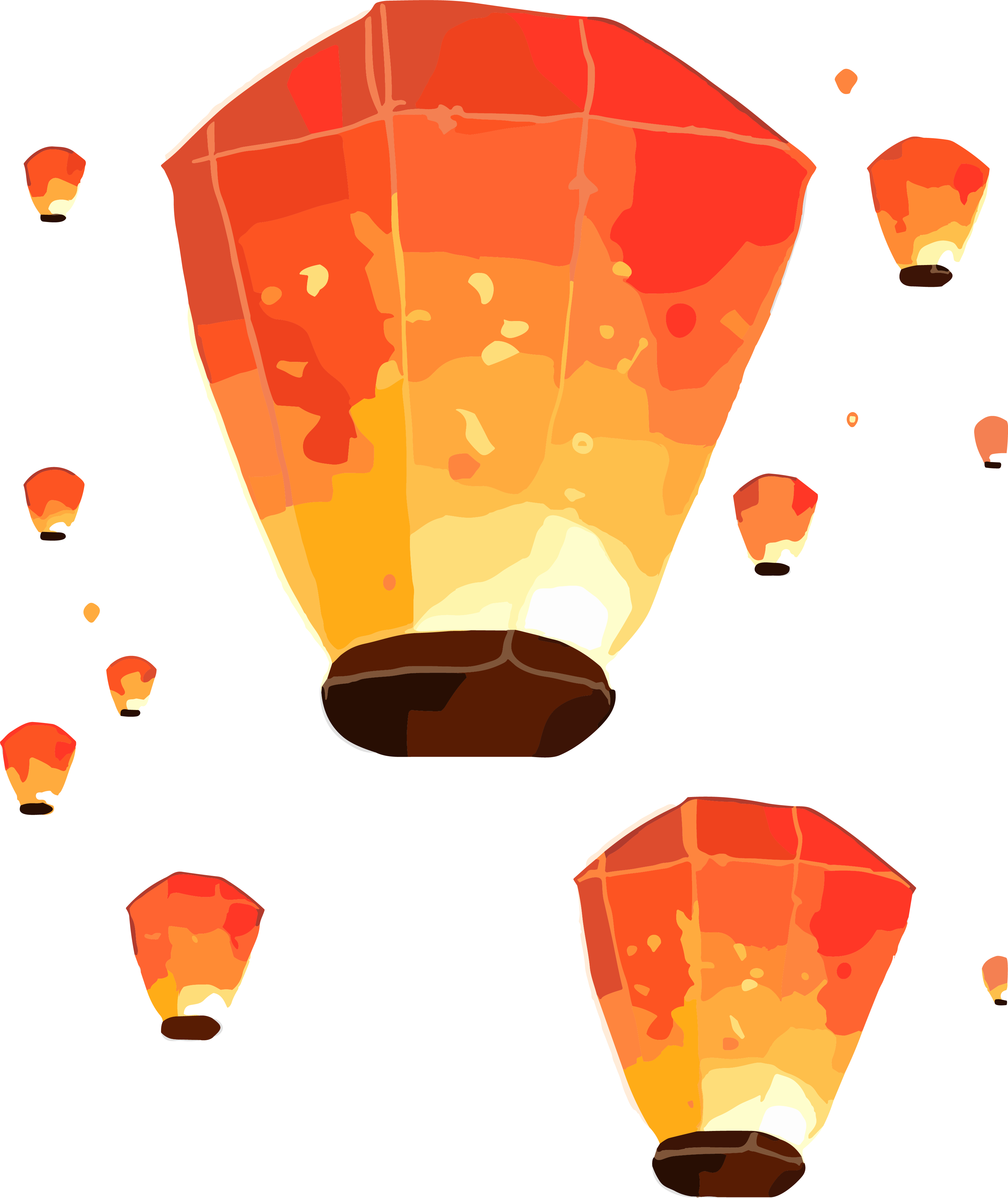 Transparent background sky lantern red-yellow gradient hand-drawn illustration