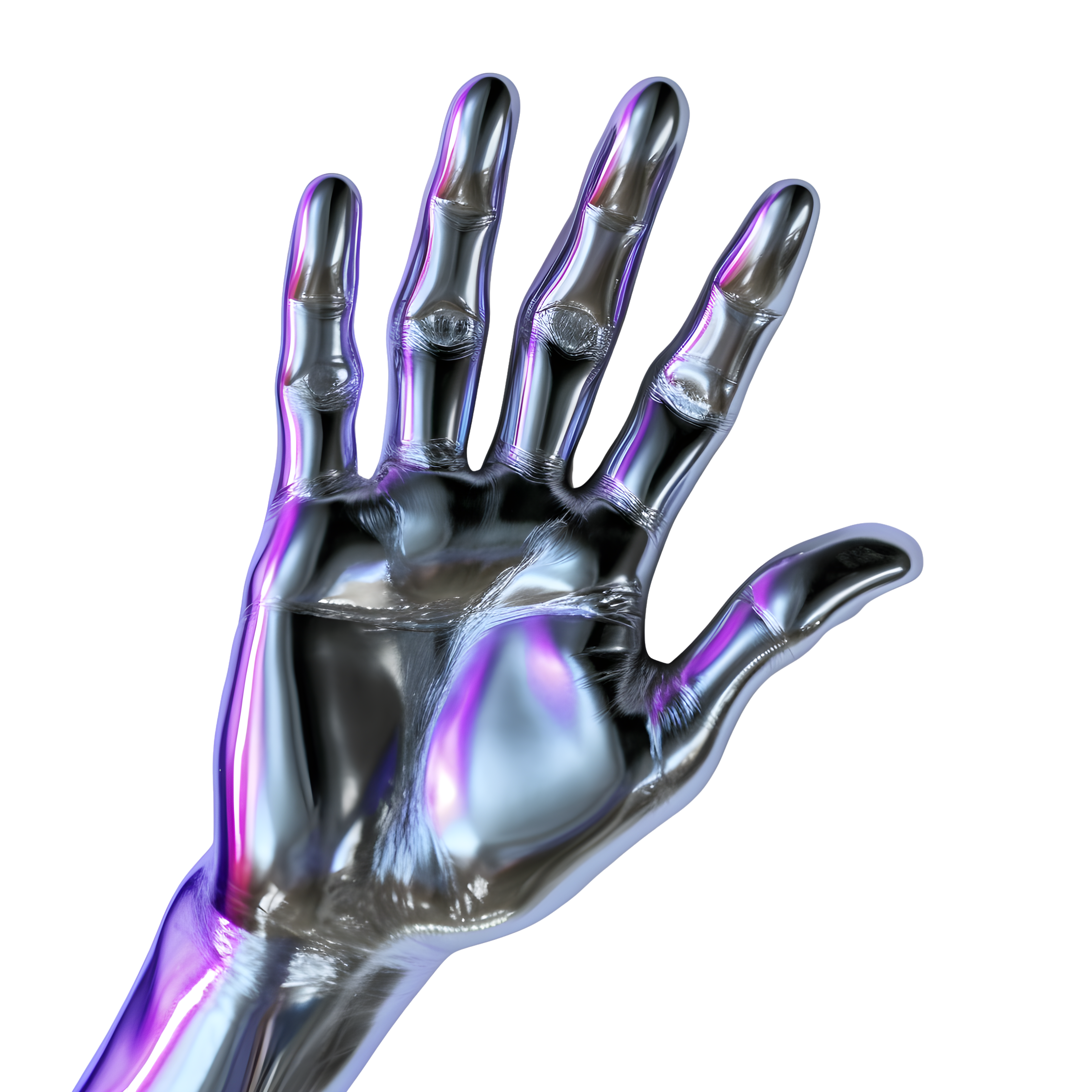 Holographic metallic texture material in blue-purple color for hands