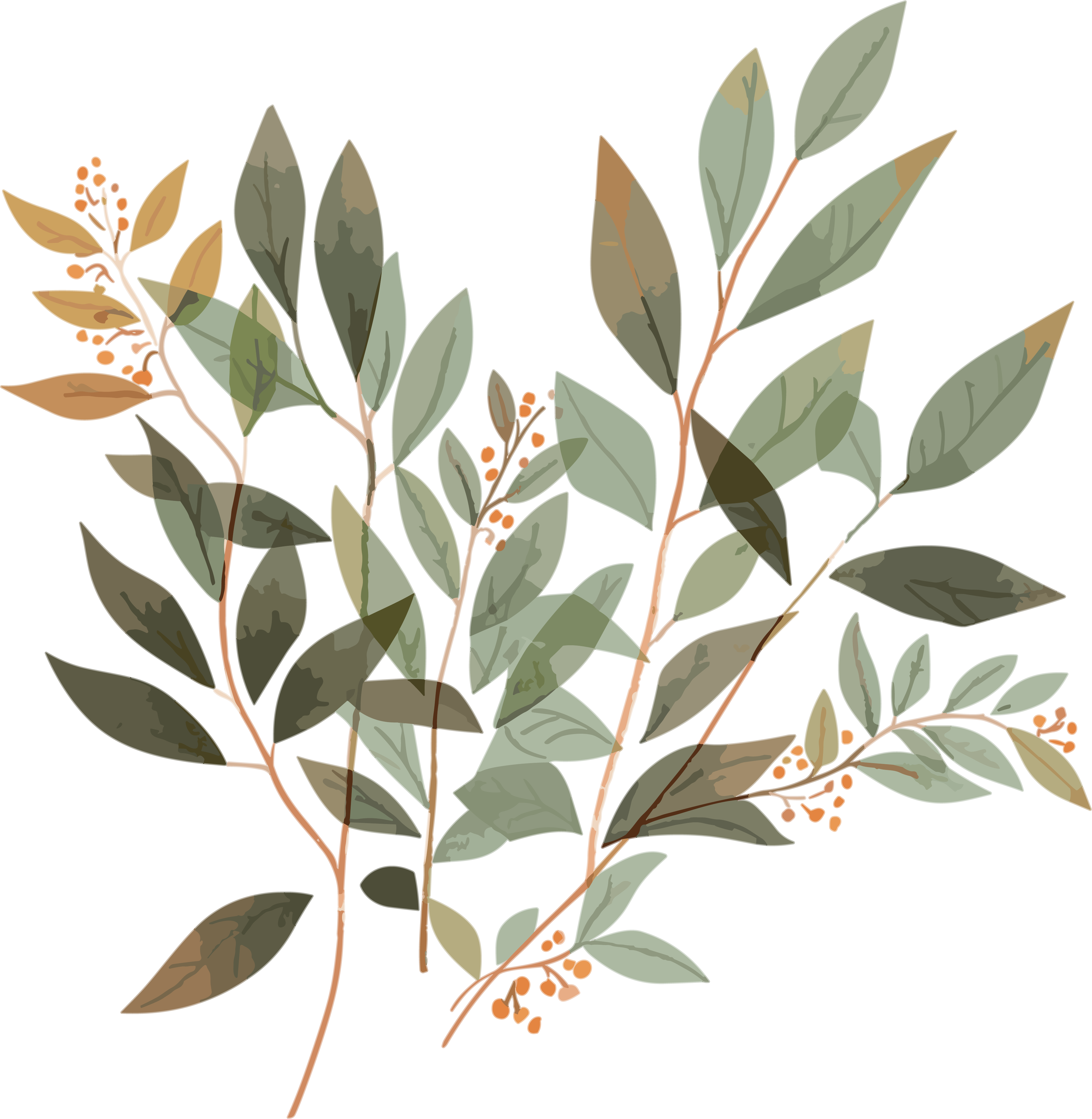 Fresh green leaves and dark bronze illustration design