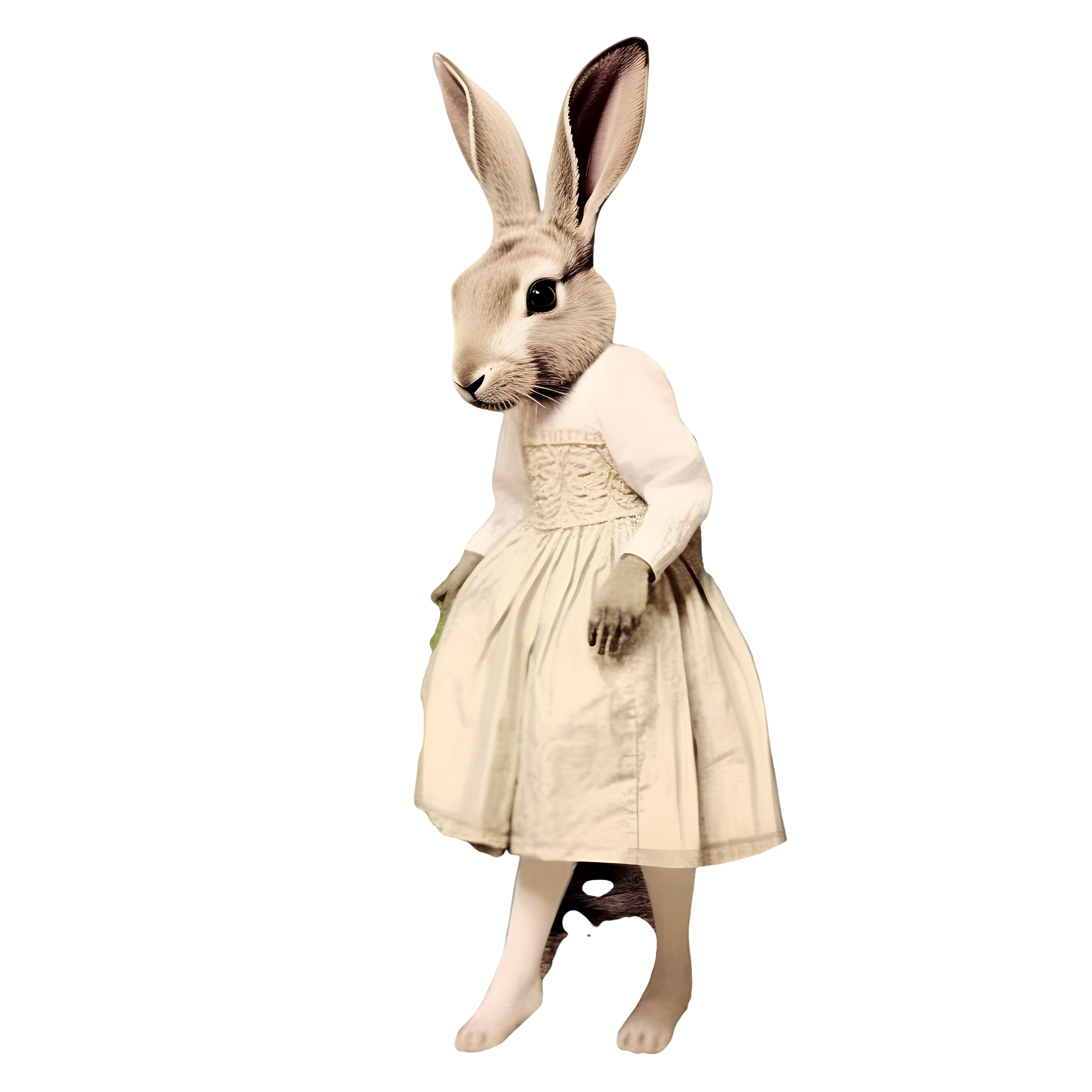 Retro white background rabbit skirt moon plant collage art elements