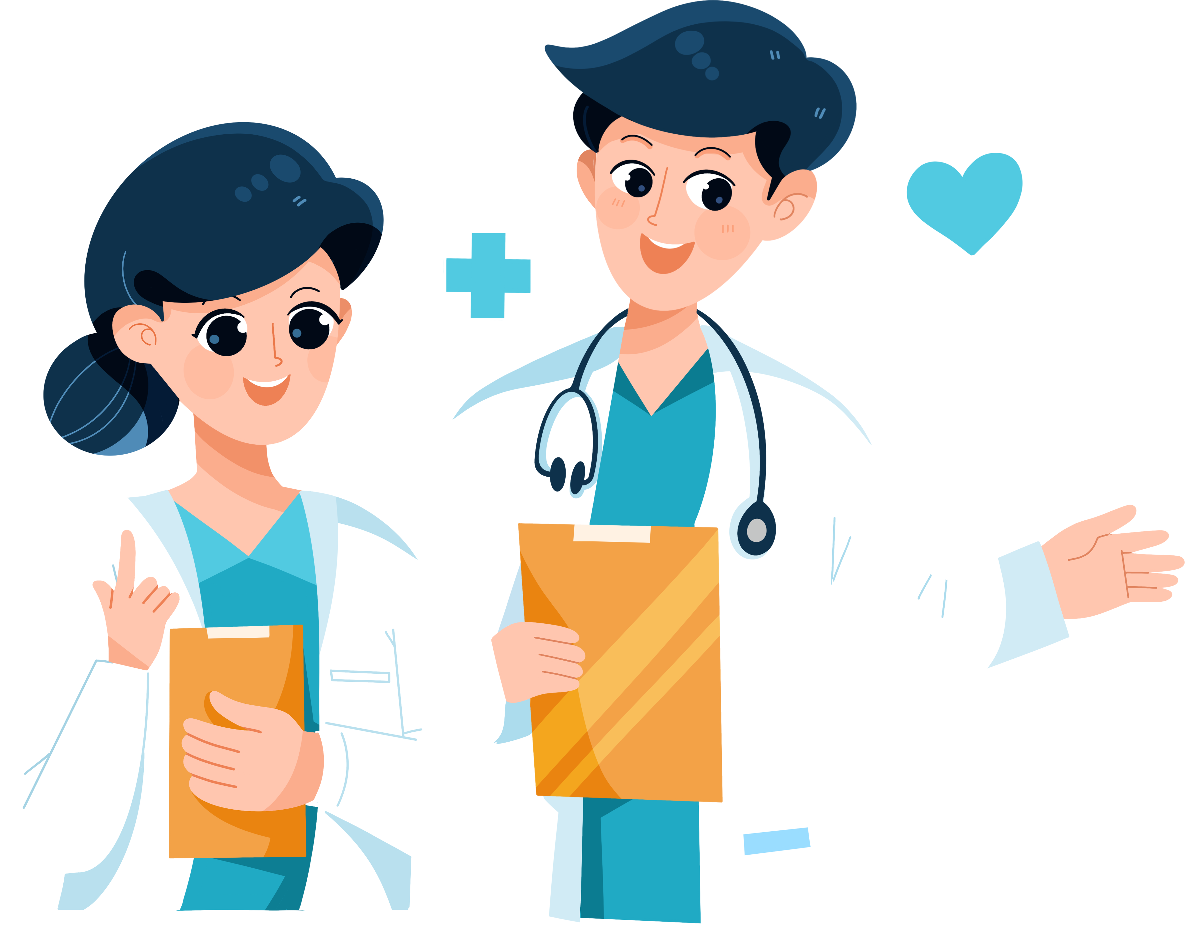 Illustration materials of male and female doctors inquiring about medical conditions for commercial use