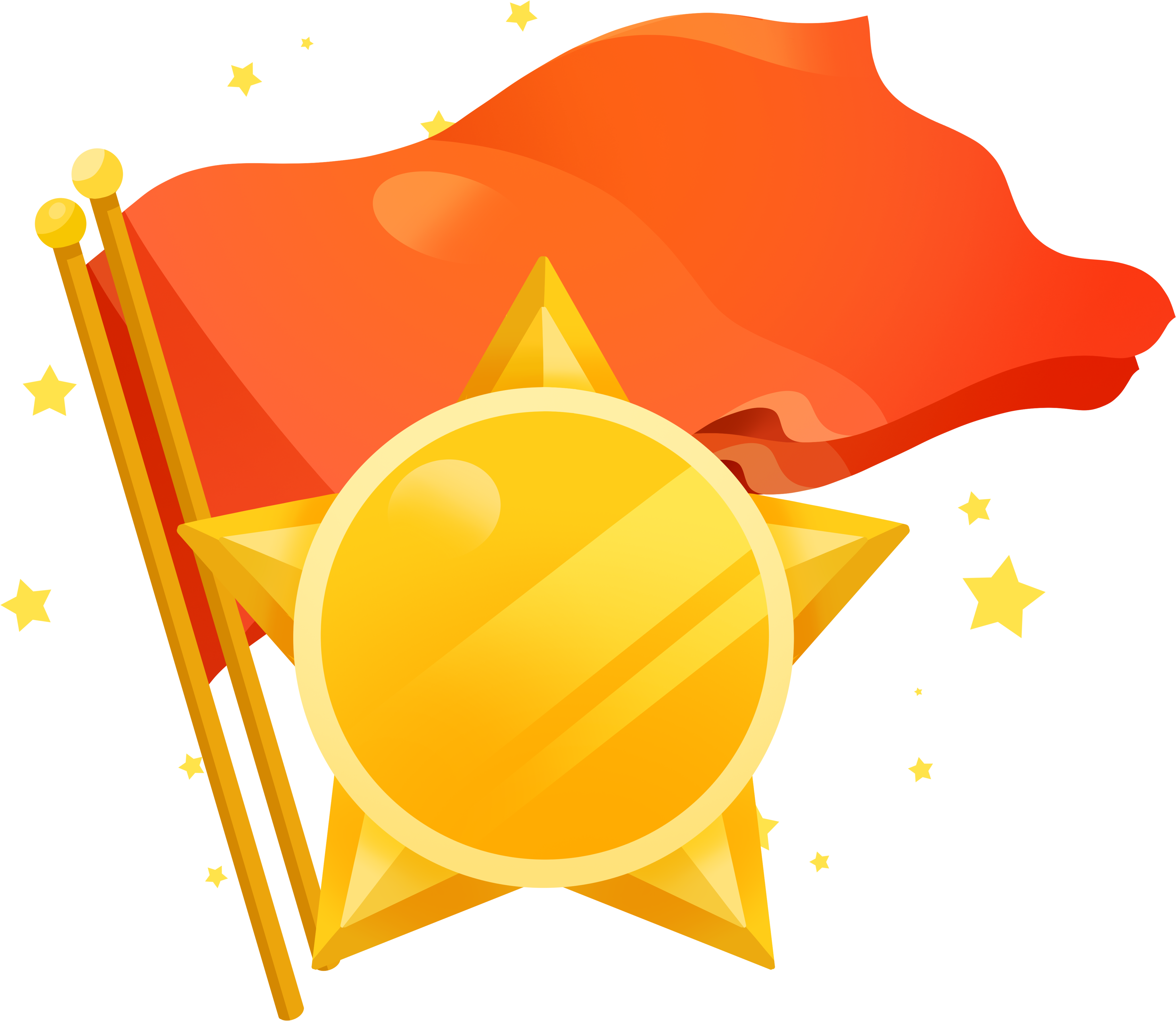 Hand-drawn red flag with golden five-pointed star illustration material