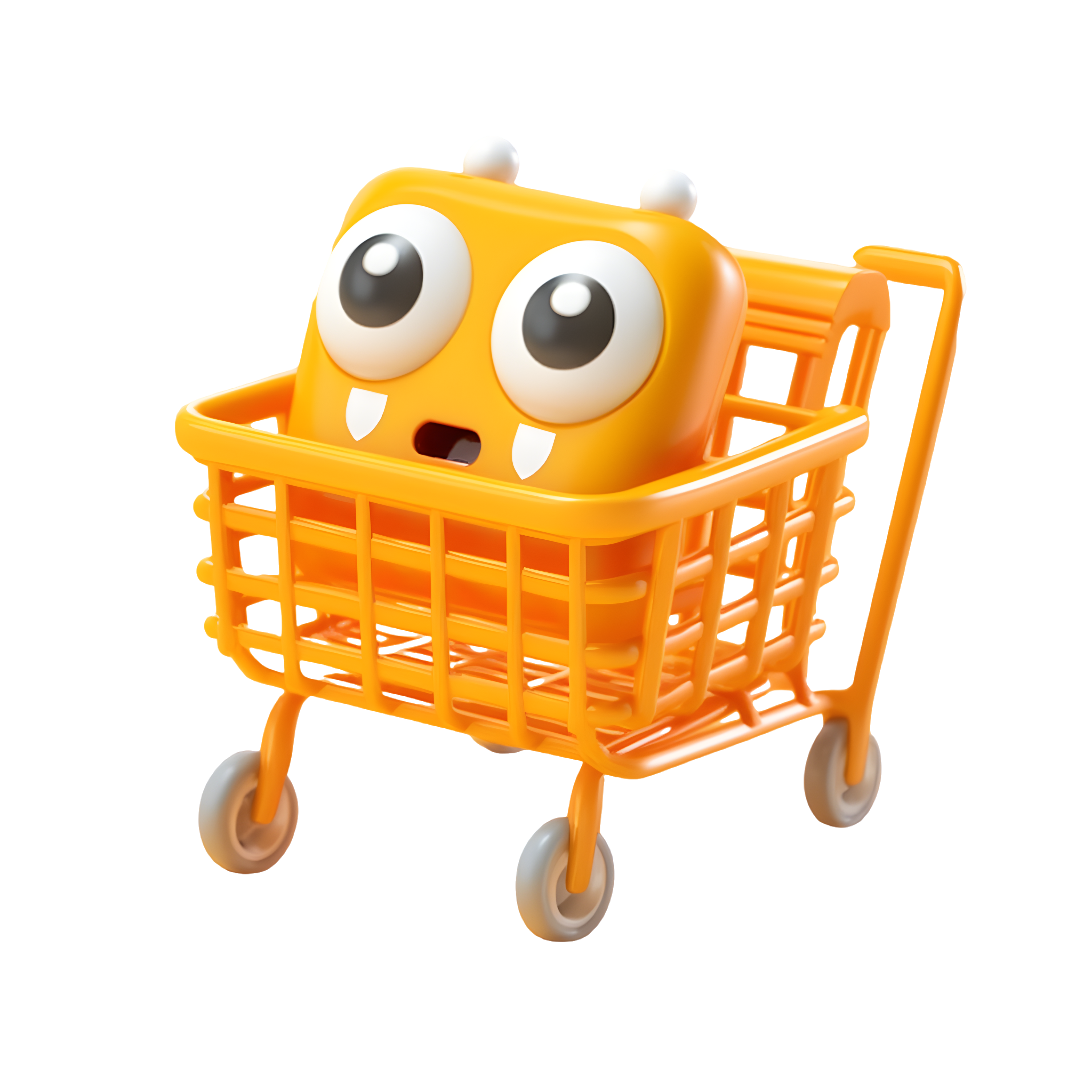 Kawaii style orange-yellow shopping cart material with eyes