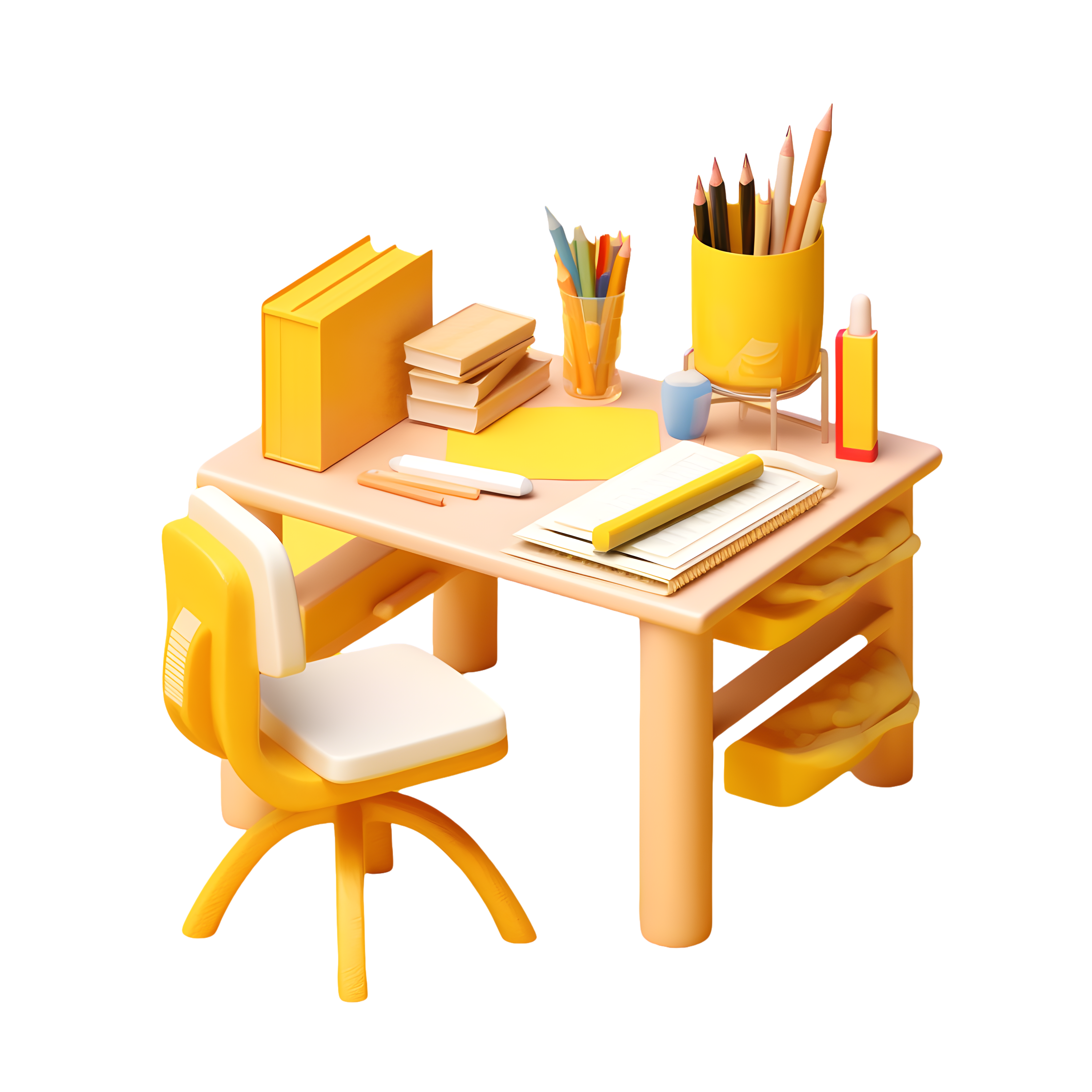 Fresh style yellow and white table with books and study supplies illustration