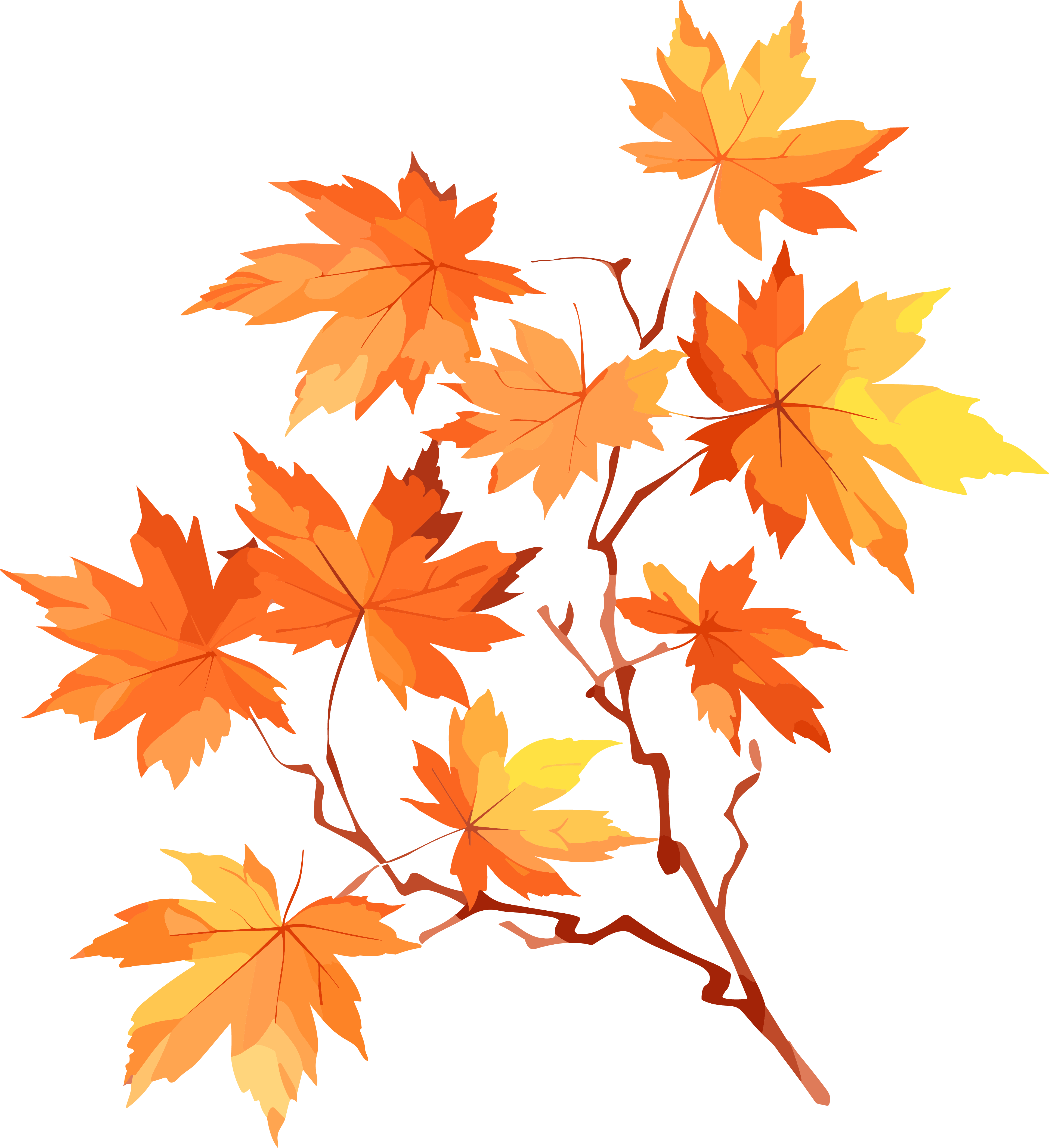 Autumn leaves low polygon white and orange illustration design