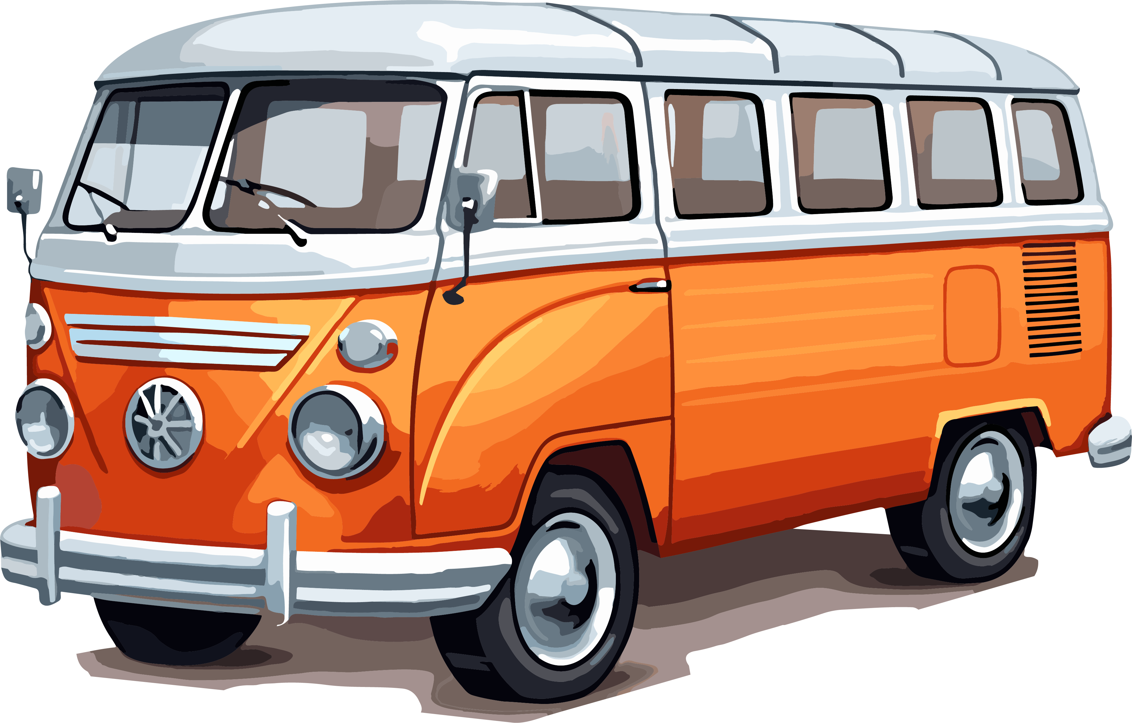Nostalgic style illustration design element: orange truck with white top on transparent background