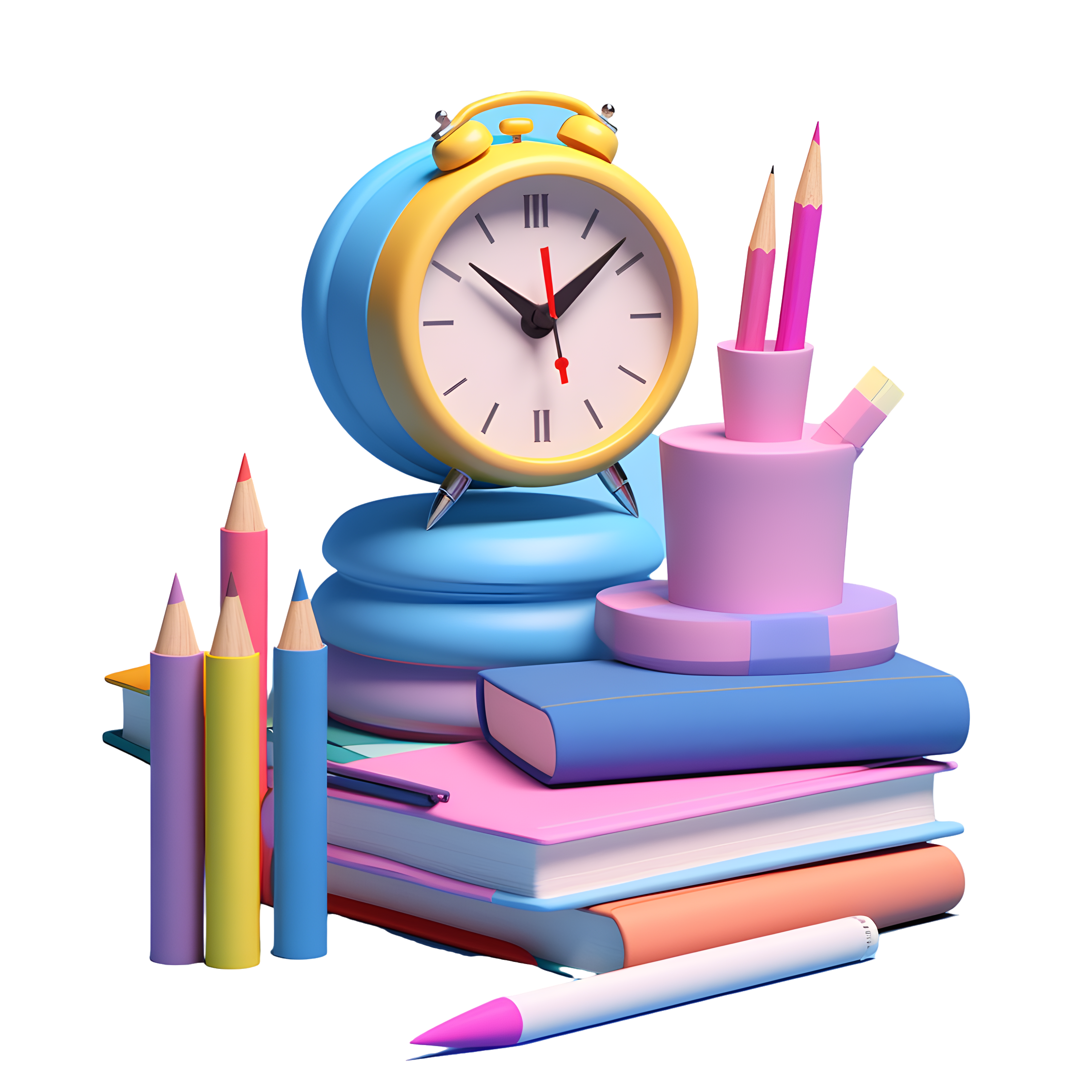 Books and pencils and other school supplies under charming light and shadow PNG material