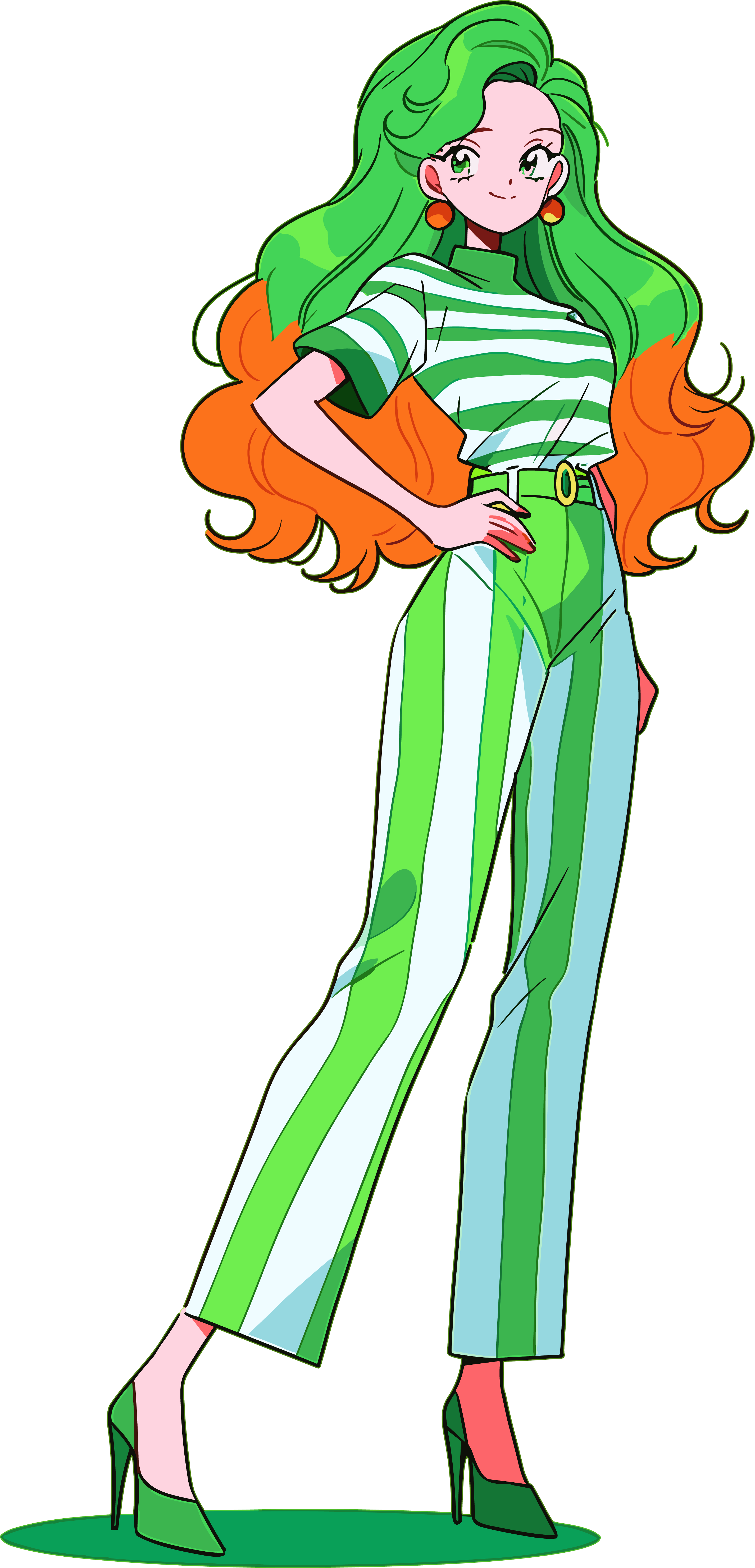 Striped green pants and white top cartoon girl illustration