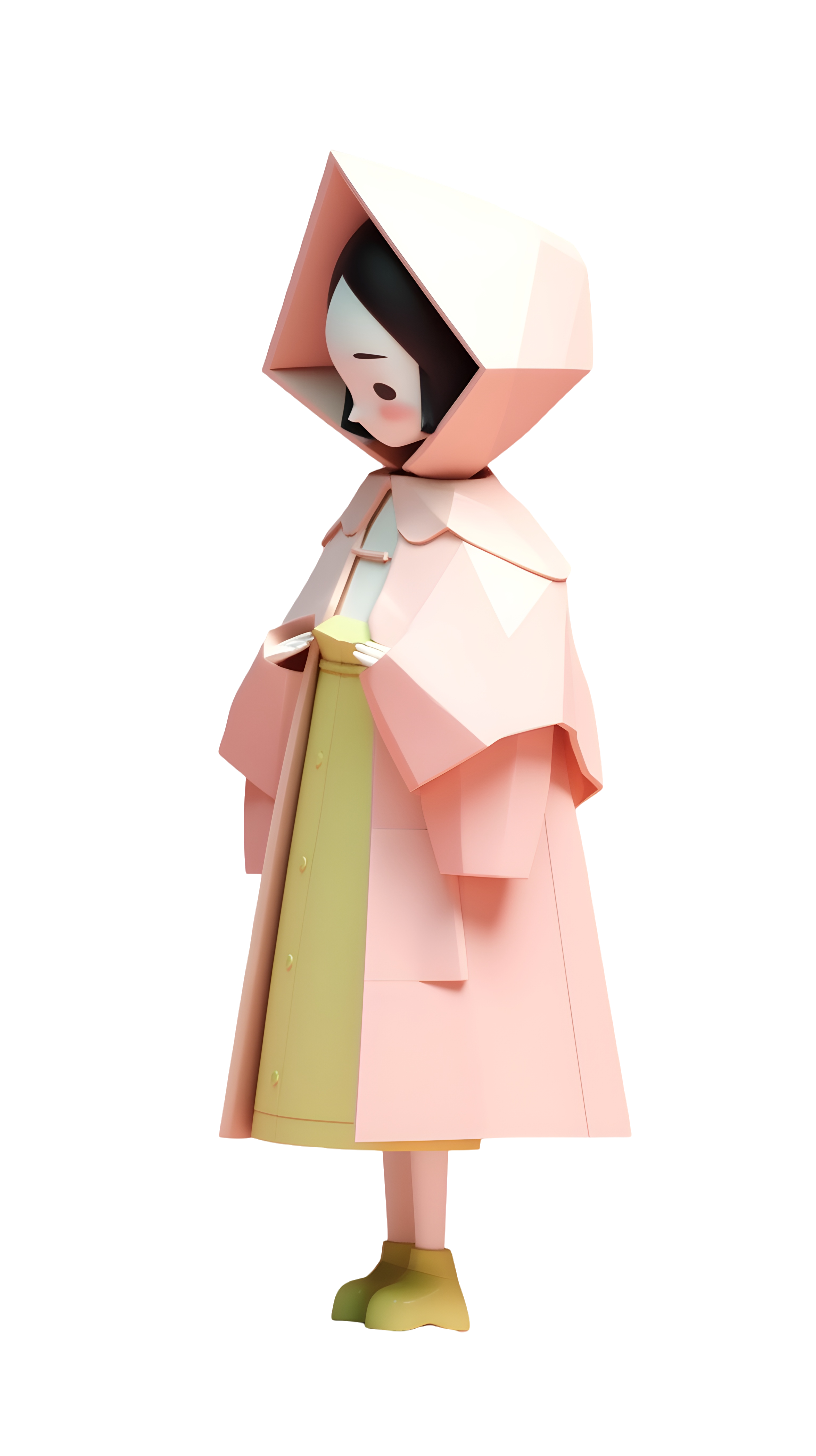 Low-poly porcelain girl material in the style of Wes Anderson