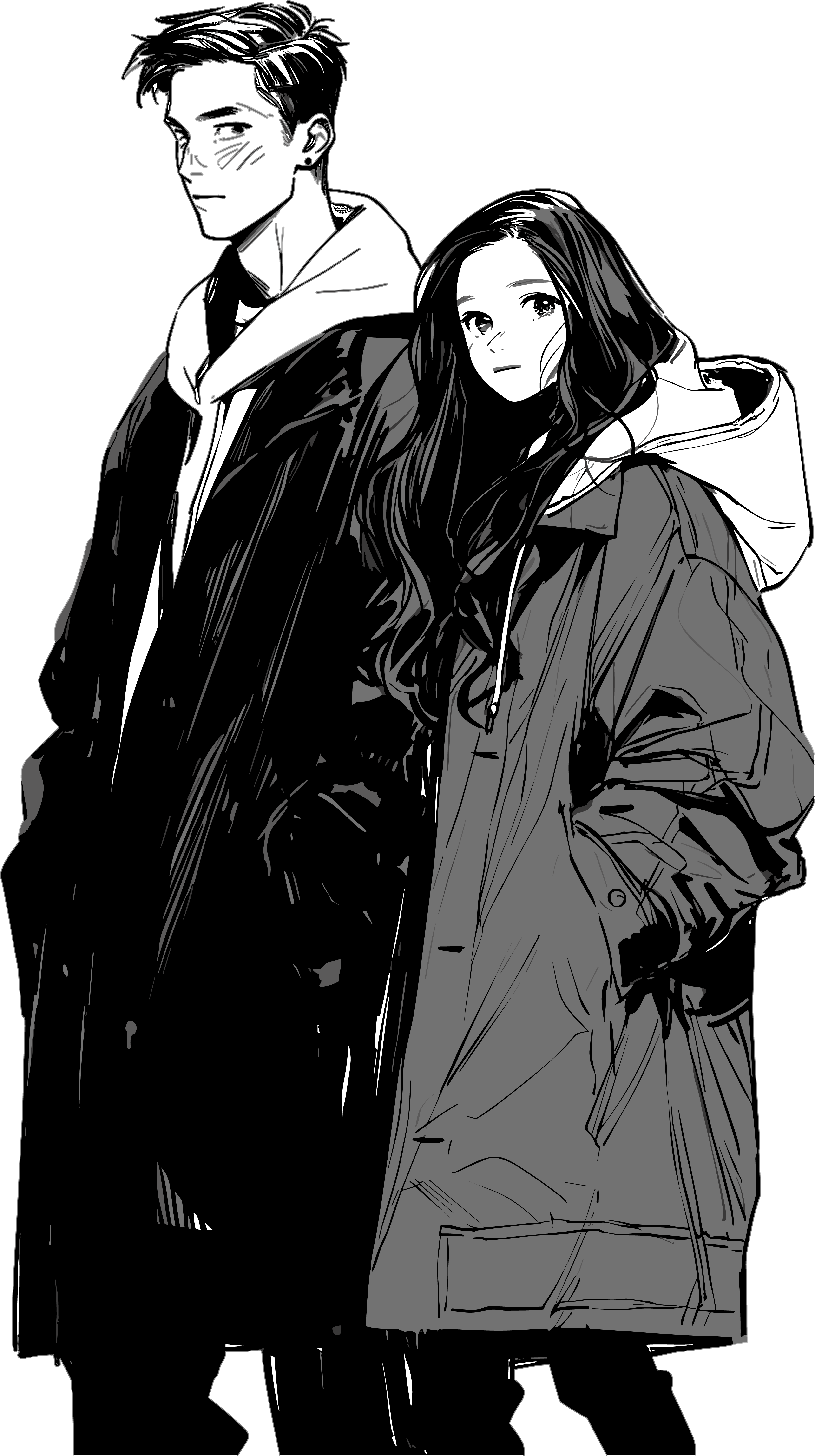Black and White Couple Illustration Materials