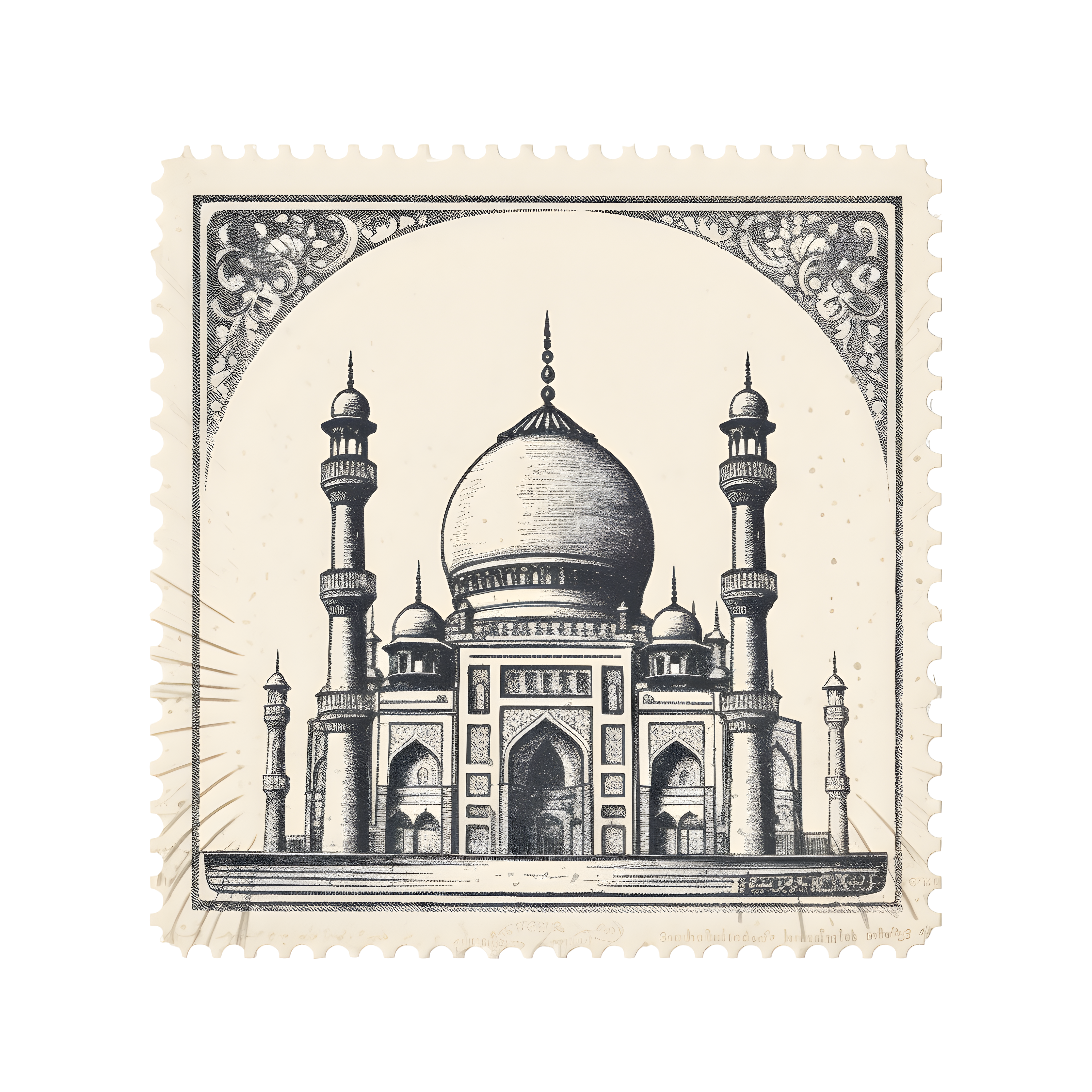 Retro floral pattern stamp on white background material