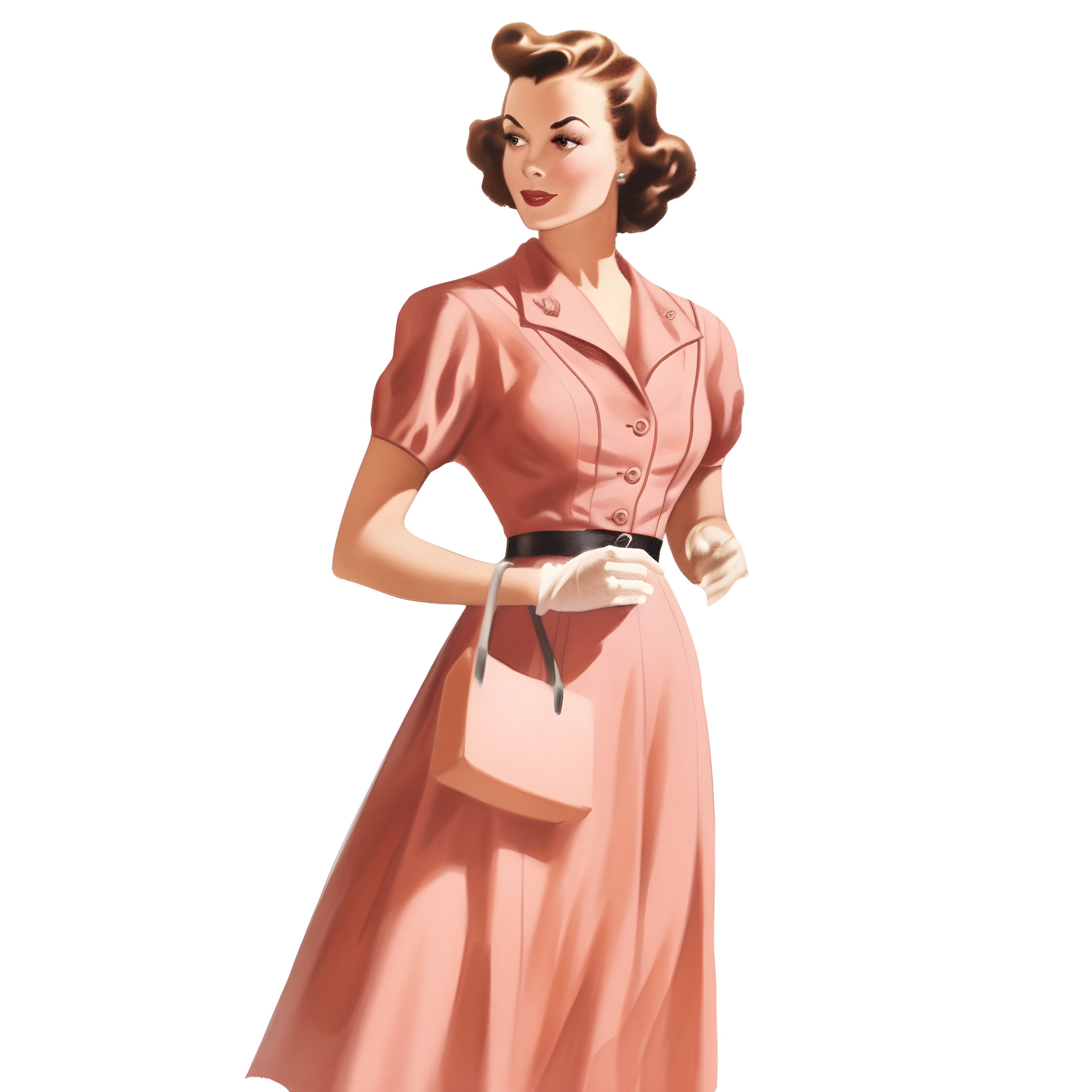 Vintage lady pink dress illustration material