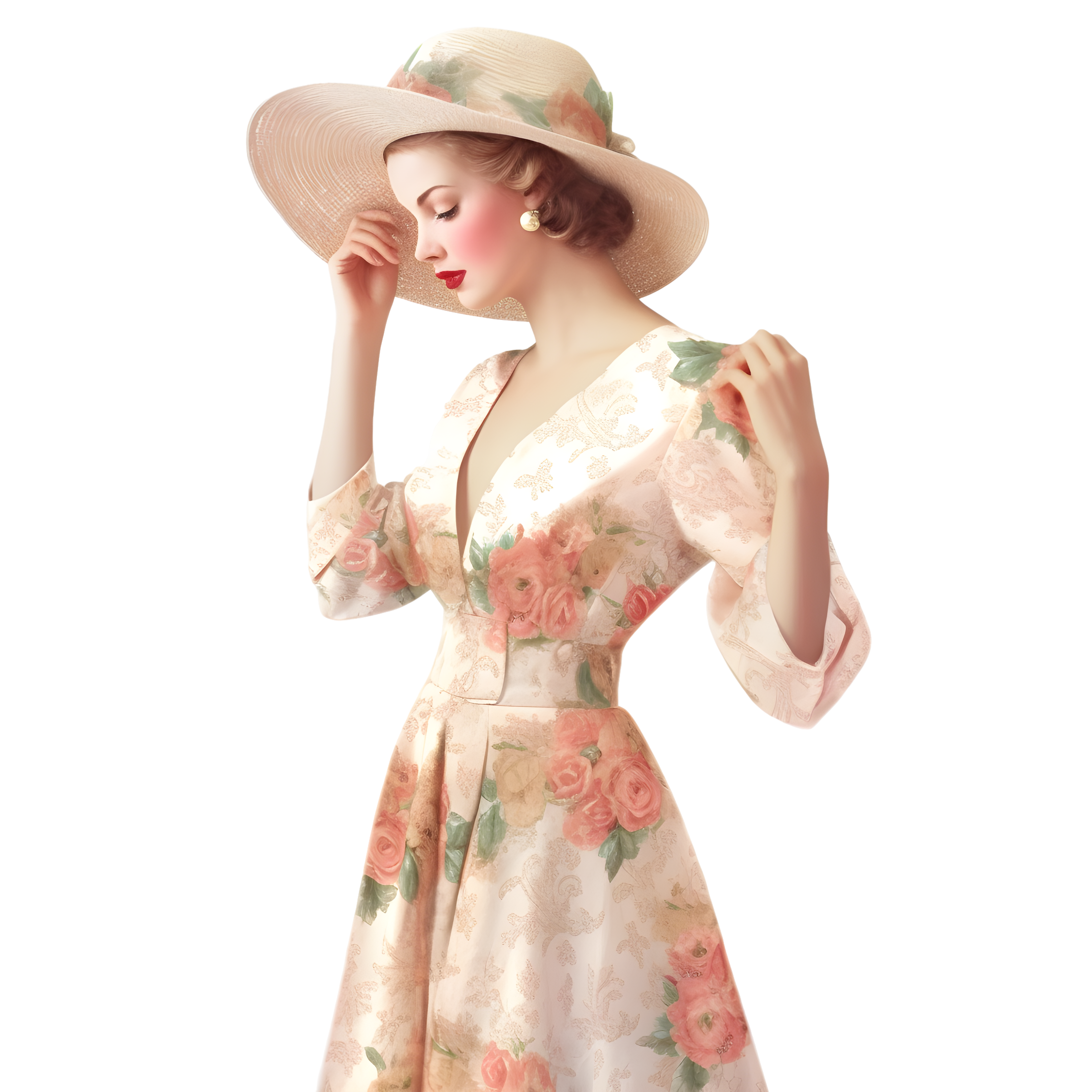 Vintage style women's pink dress illustration design material