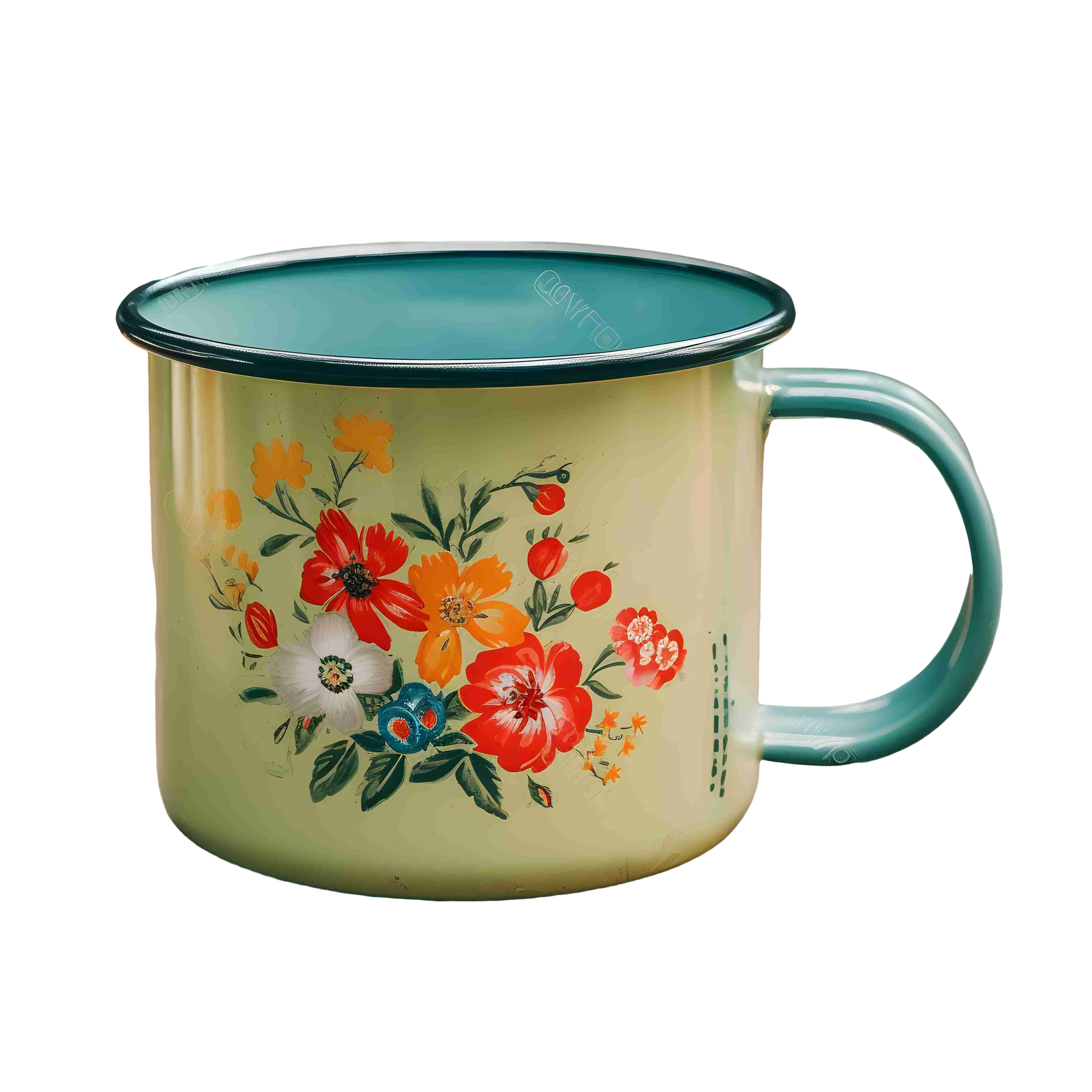 Materials for enamel mugs with floral and Chinese character patterns related to agricultural safety management