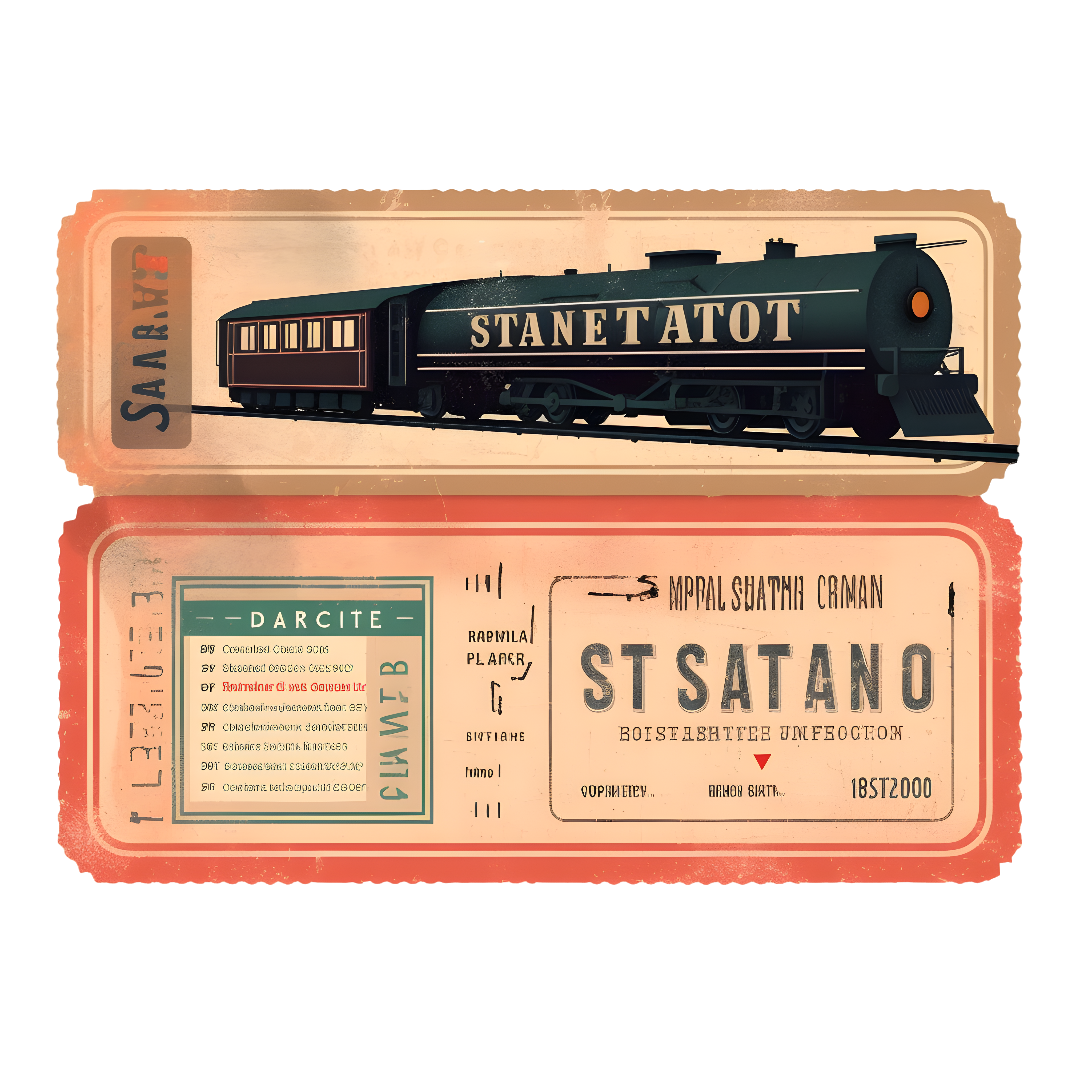 Retro design template material for train tickets in the style of Dan Matutina