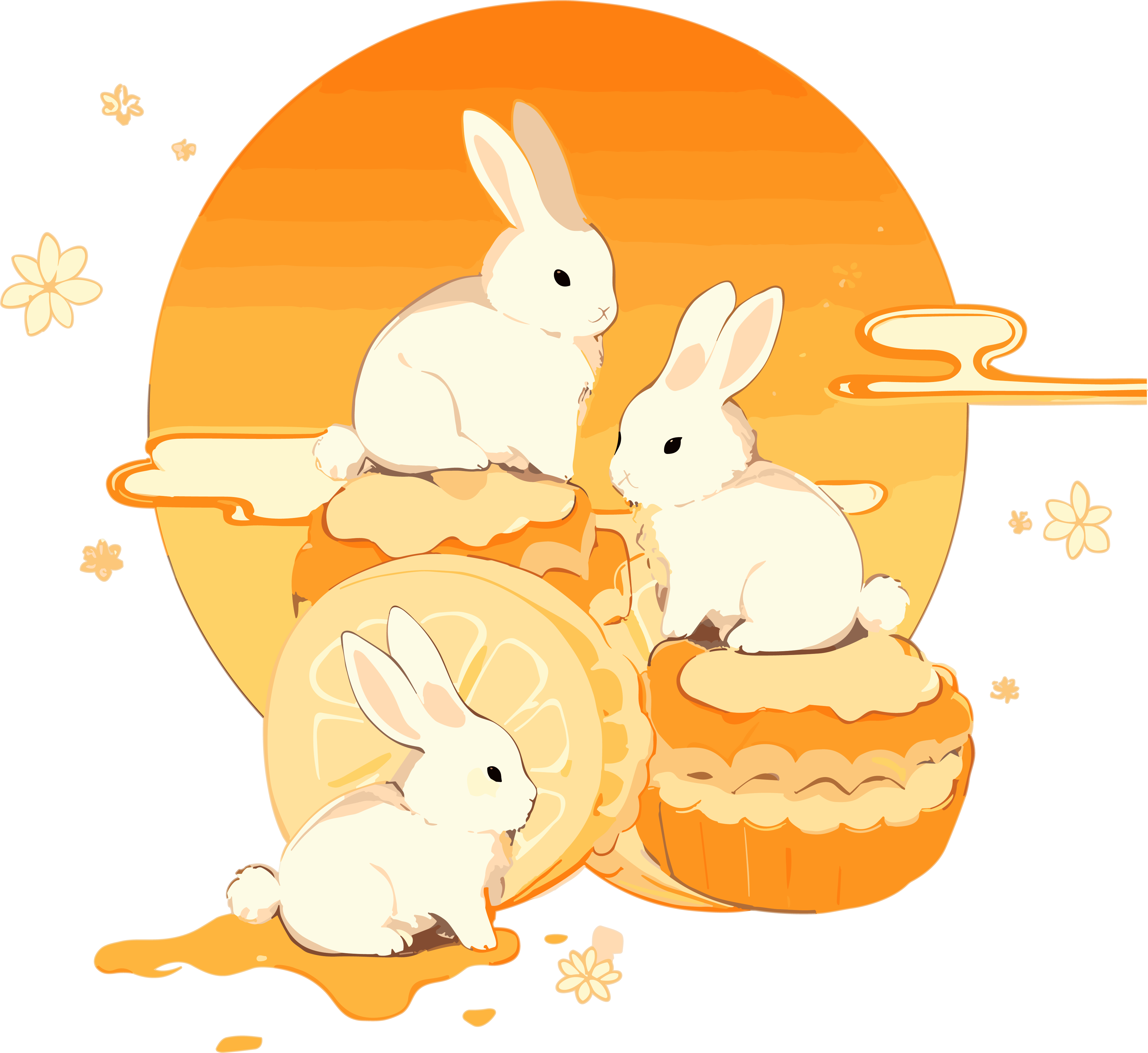 Creative design elements PNG graphic materials of mooncakes and white rabbits for commercial use