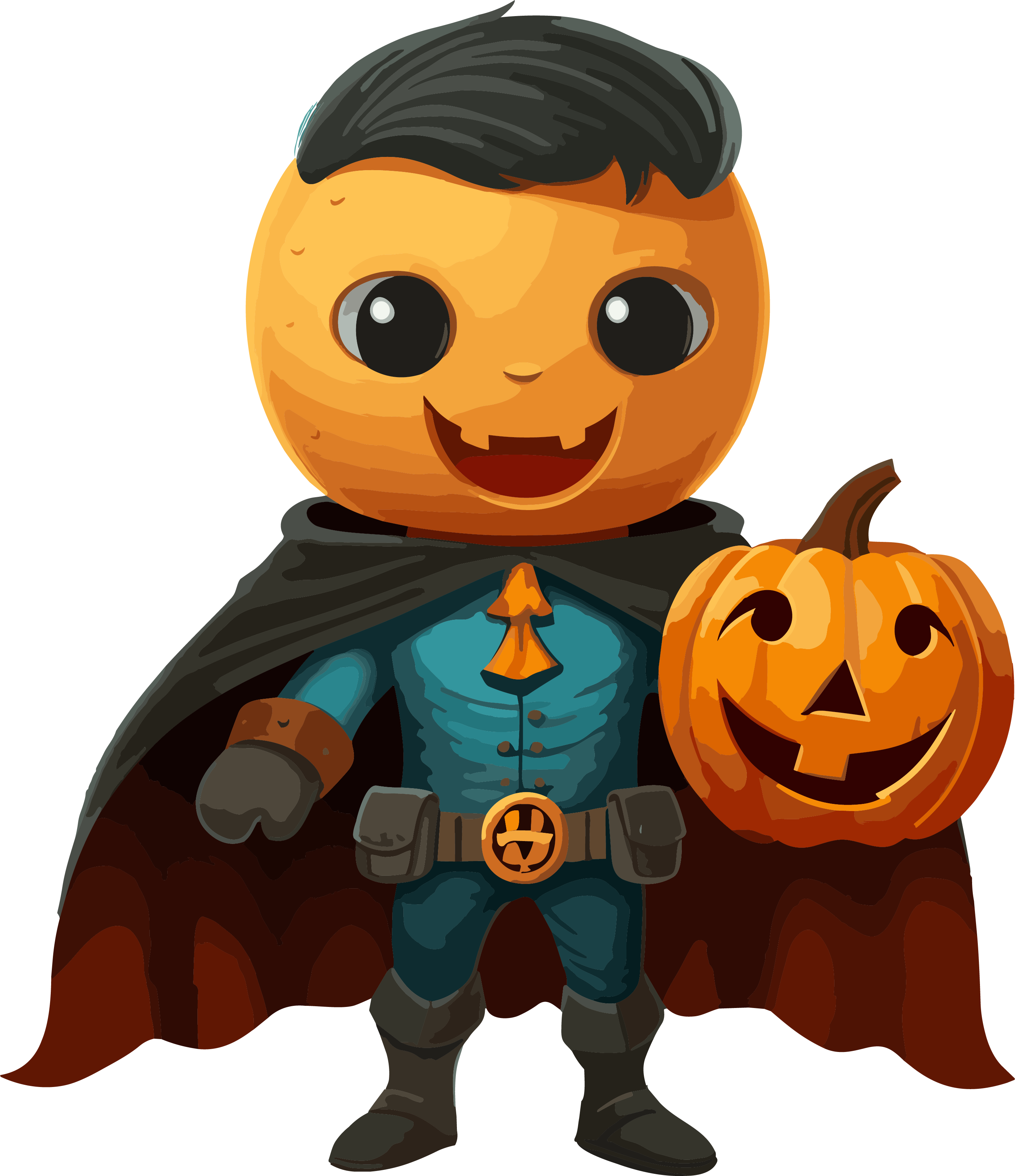 Halloween pumpkin cartoon characters and their candy bags illustration