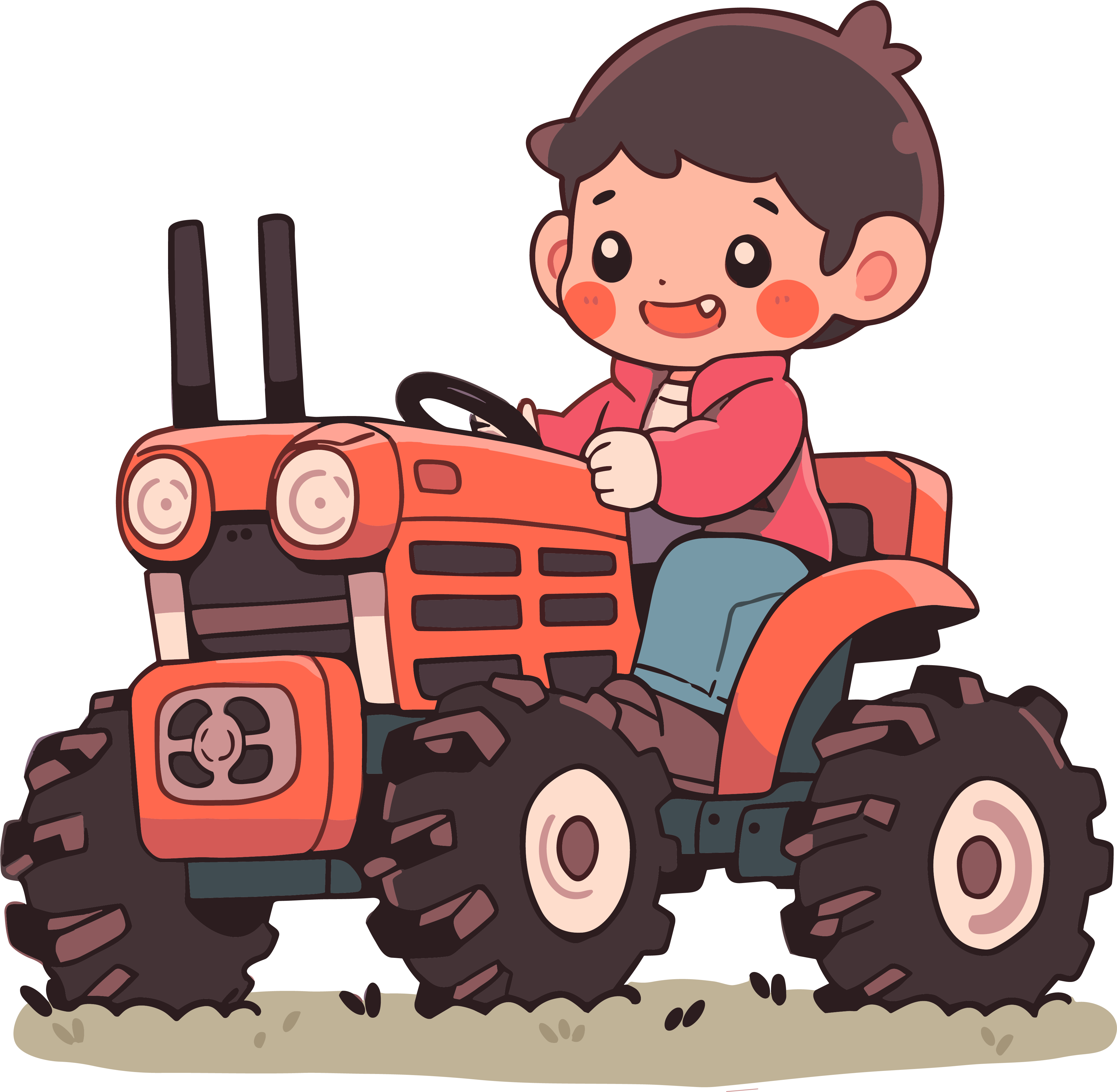 A little boy with childlike fun jogging on a tractor animated material
