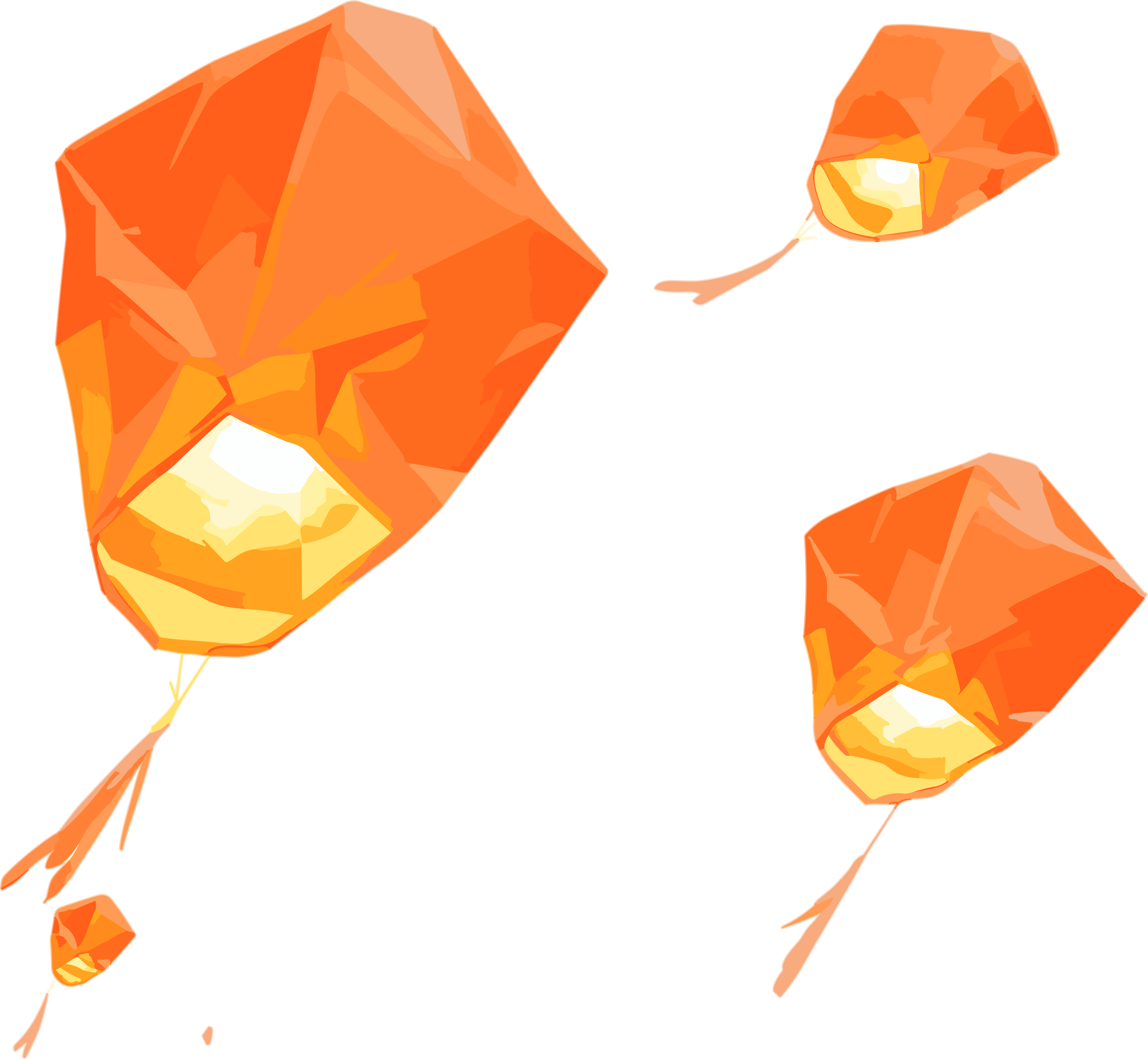 Three bright orange lantern materials floating